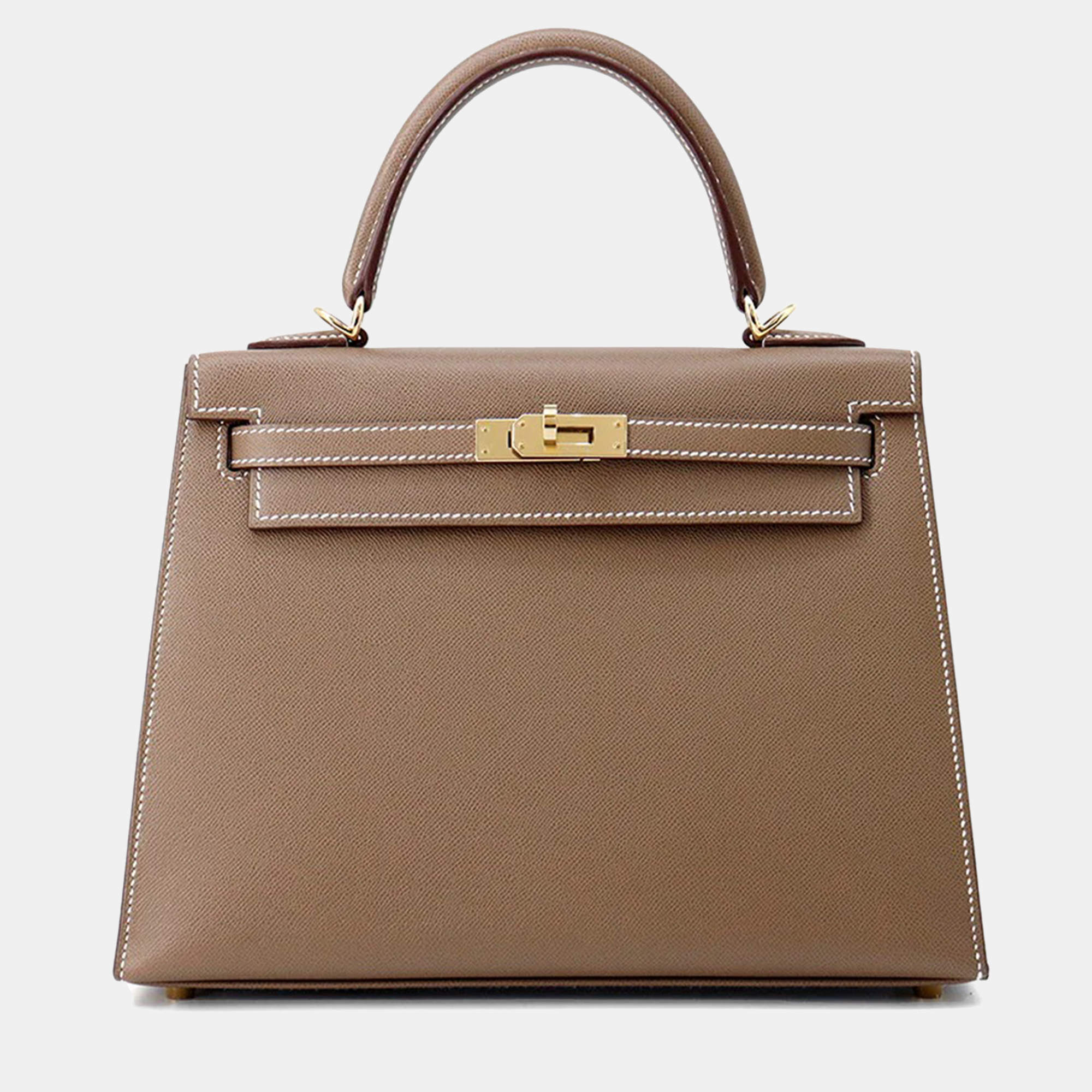 Pre Owned Hermes Kelly Sellier  Size 25 Verso Etoupe/Bamboo Vomadam Bag