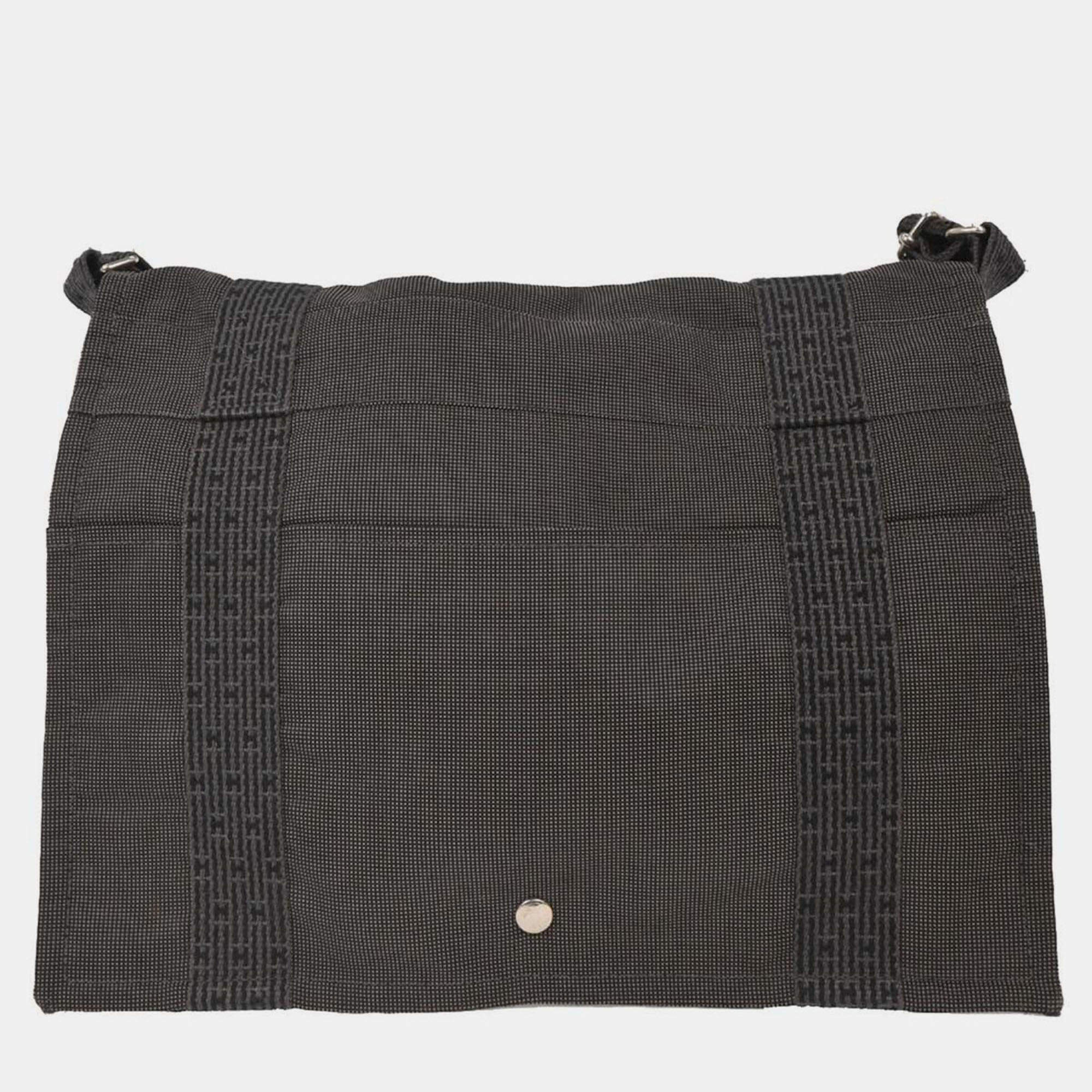 Pre Owned Hermes Gray Canvas Herline Besace MM Messenger Bag