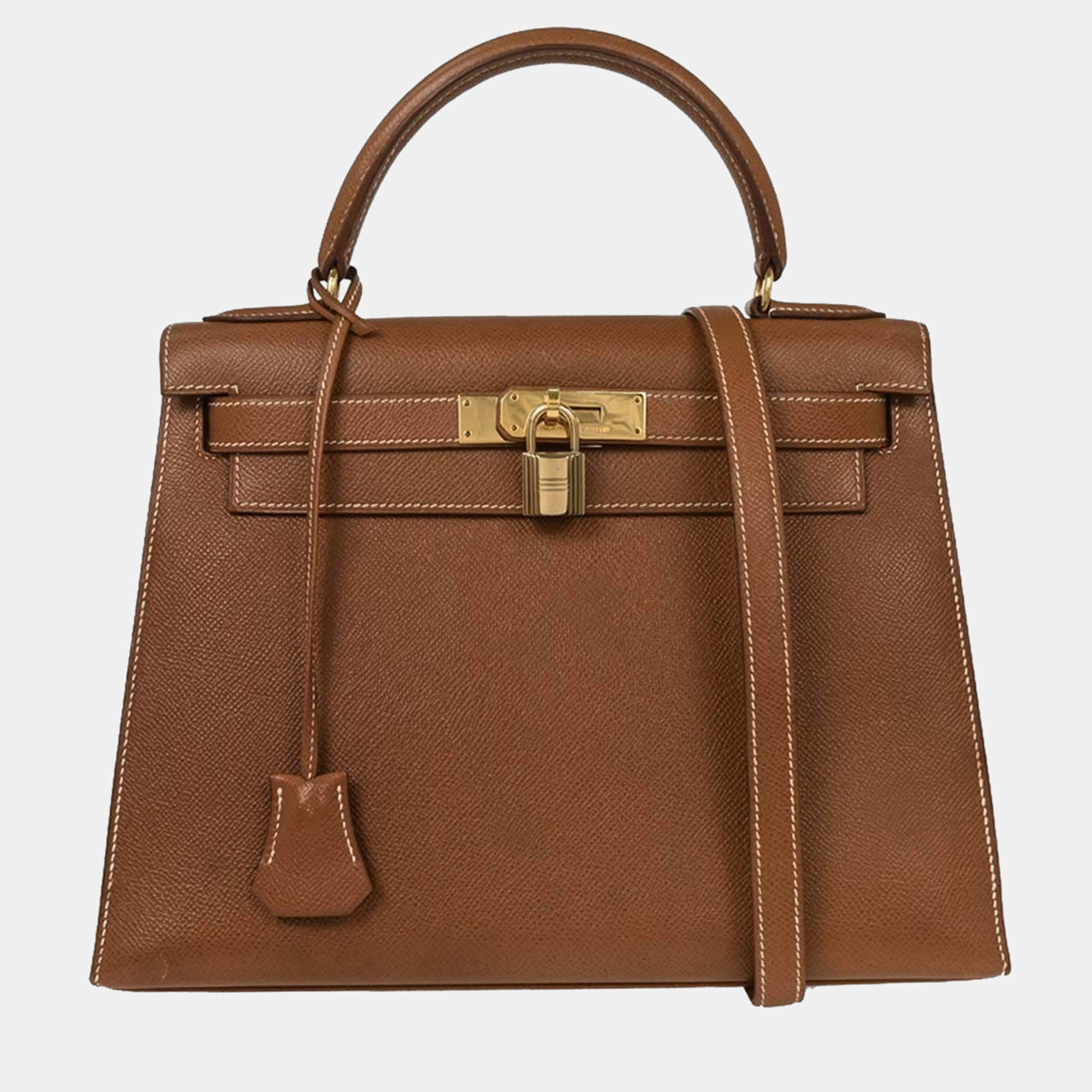 Pre Owned Hermes Gold Courchevel Kelly 28 Sellier 2way Handbag