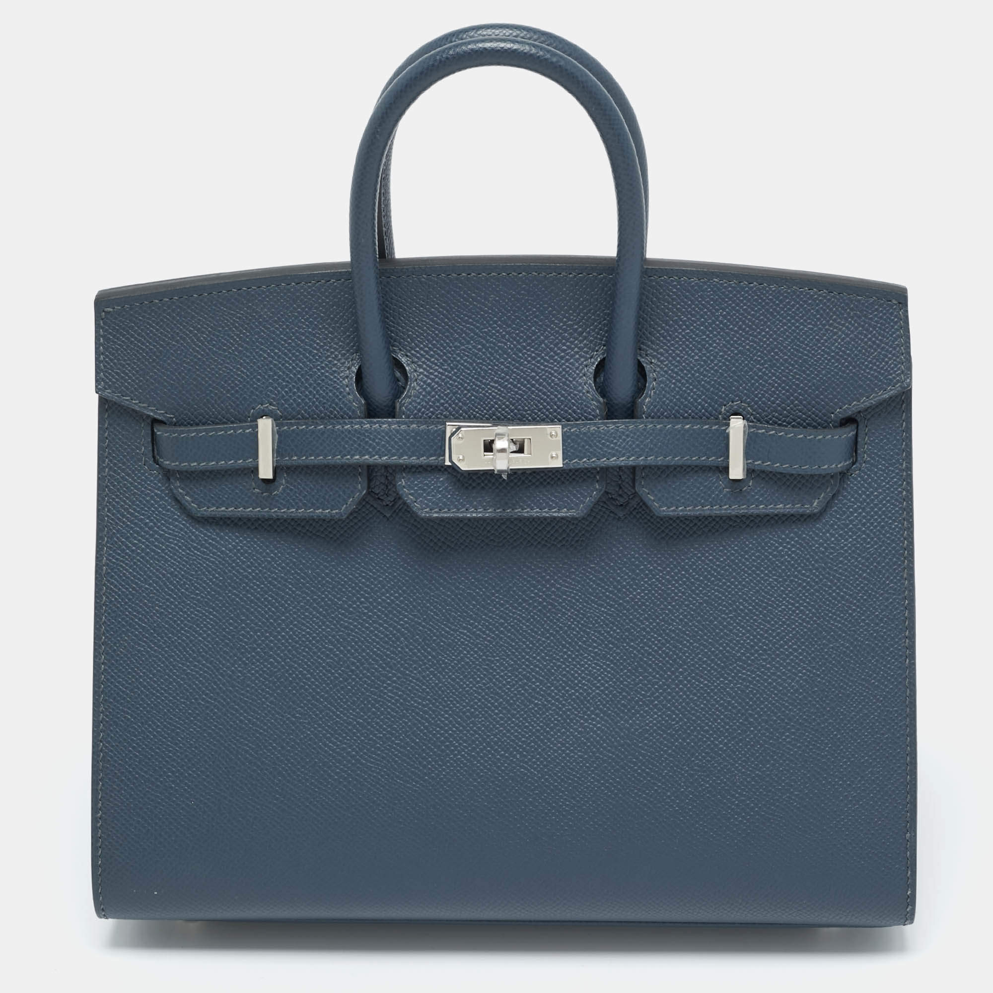 Pre Owned Hermes Bleu de Prusse Epsom Leather Palladium Finish Birkin Sellier 25 Bag