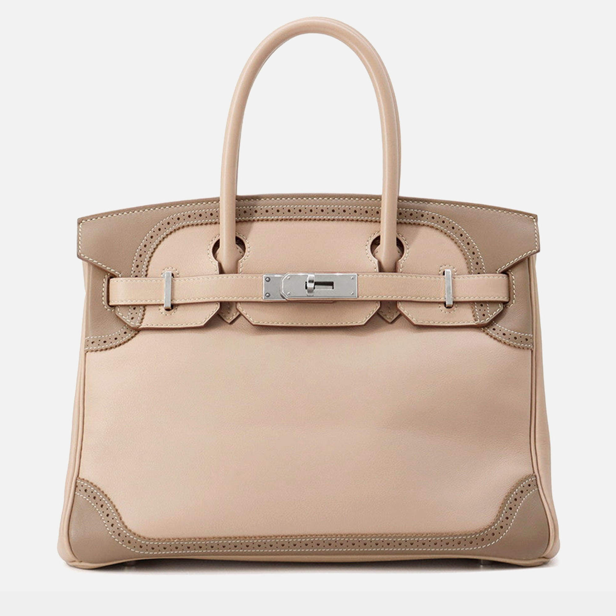 Pre Owned Hermes Birkin Ghillies Argile/Etoupe Swift Leather Size 30