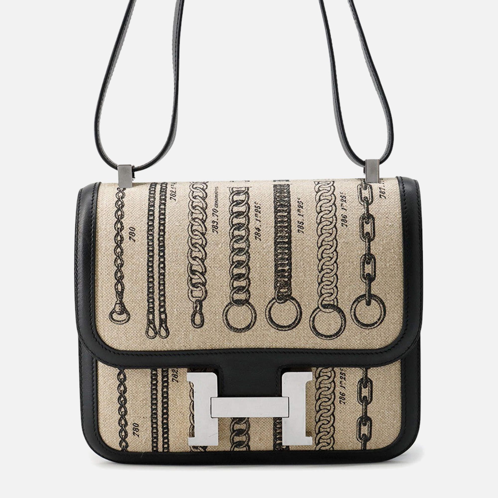 Pre Owned Hermes Constance 3 Deschenes Black Toile De Camp Swift Leather Size 24