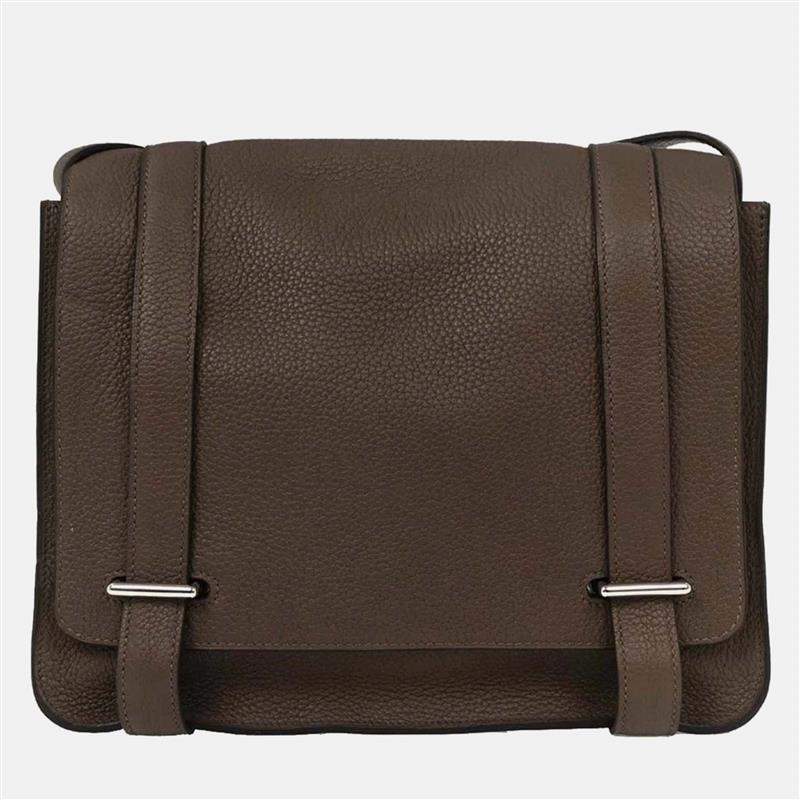 Pre Owned Hermes Taupe Taurillon Clemence Steve Caporal 27 Shoulder Bag