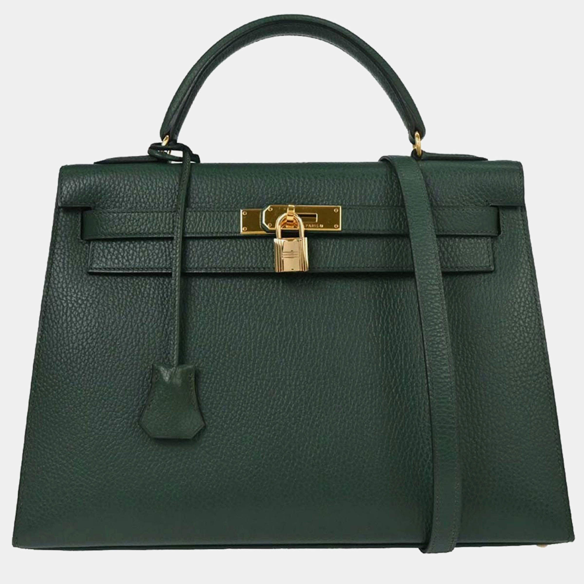 Pre Owned Hermes Kelly 32 Sellier Vert Ardennes Handbag