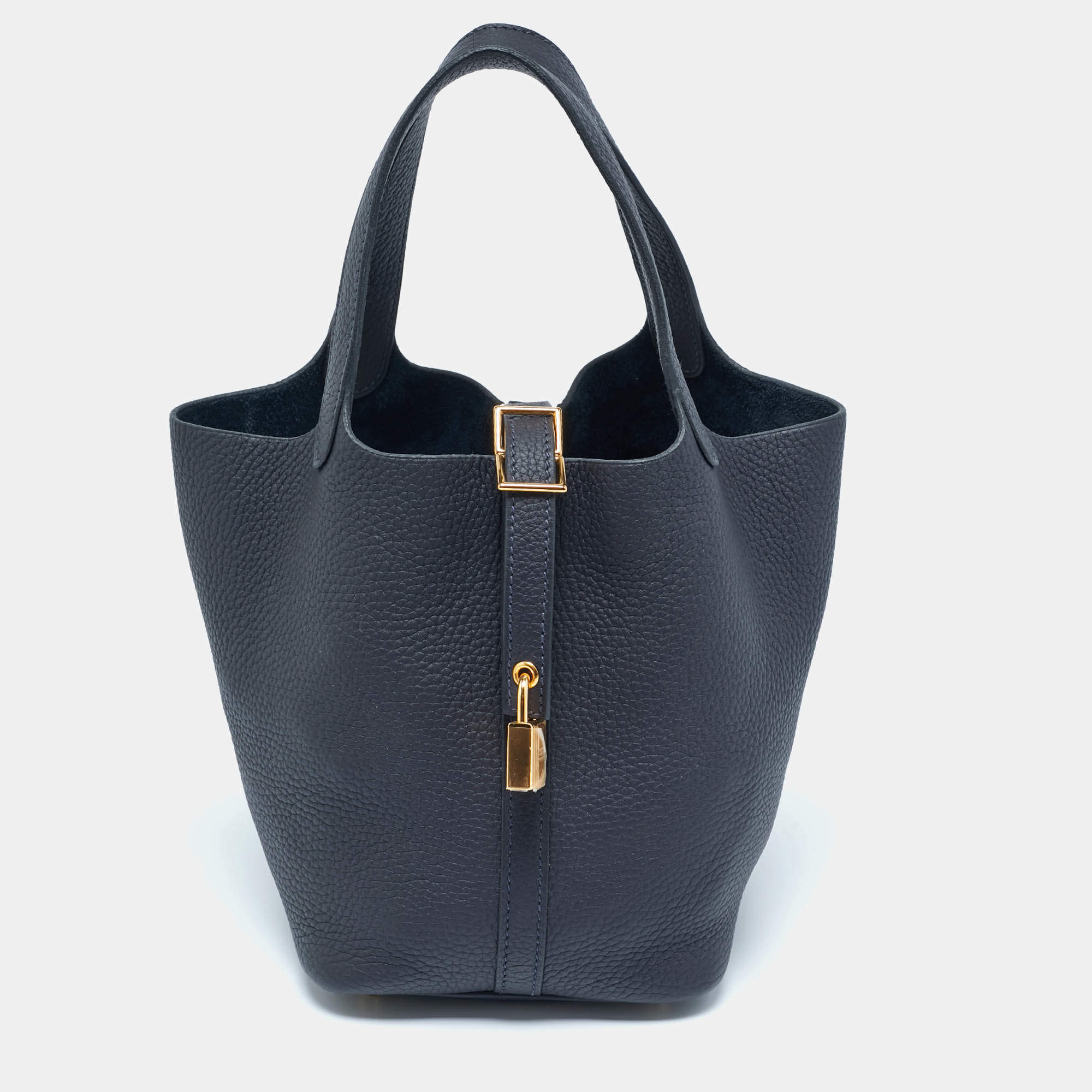 Pre Owned Hermes Bleu Nuit Taurillon Clemence Leather Picotin Lock 18 Bag