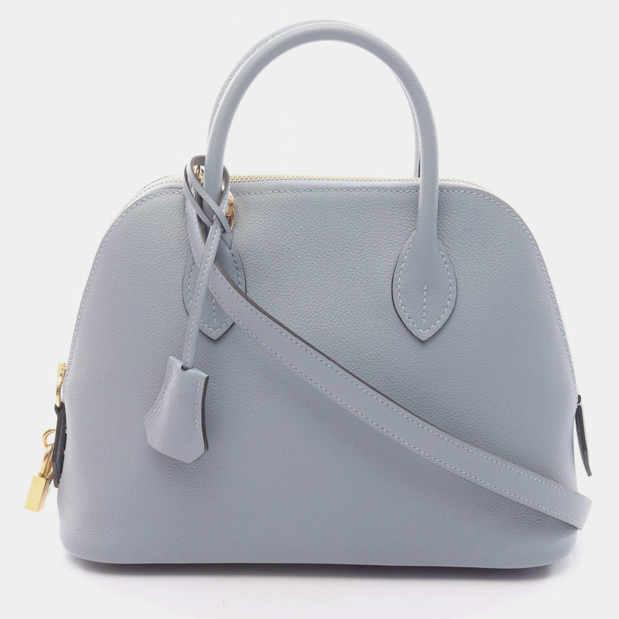 Pre Owned Hermes Bolide 1923 25 Blue Lin Evercolor Leather Shoulder Bag