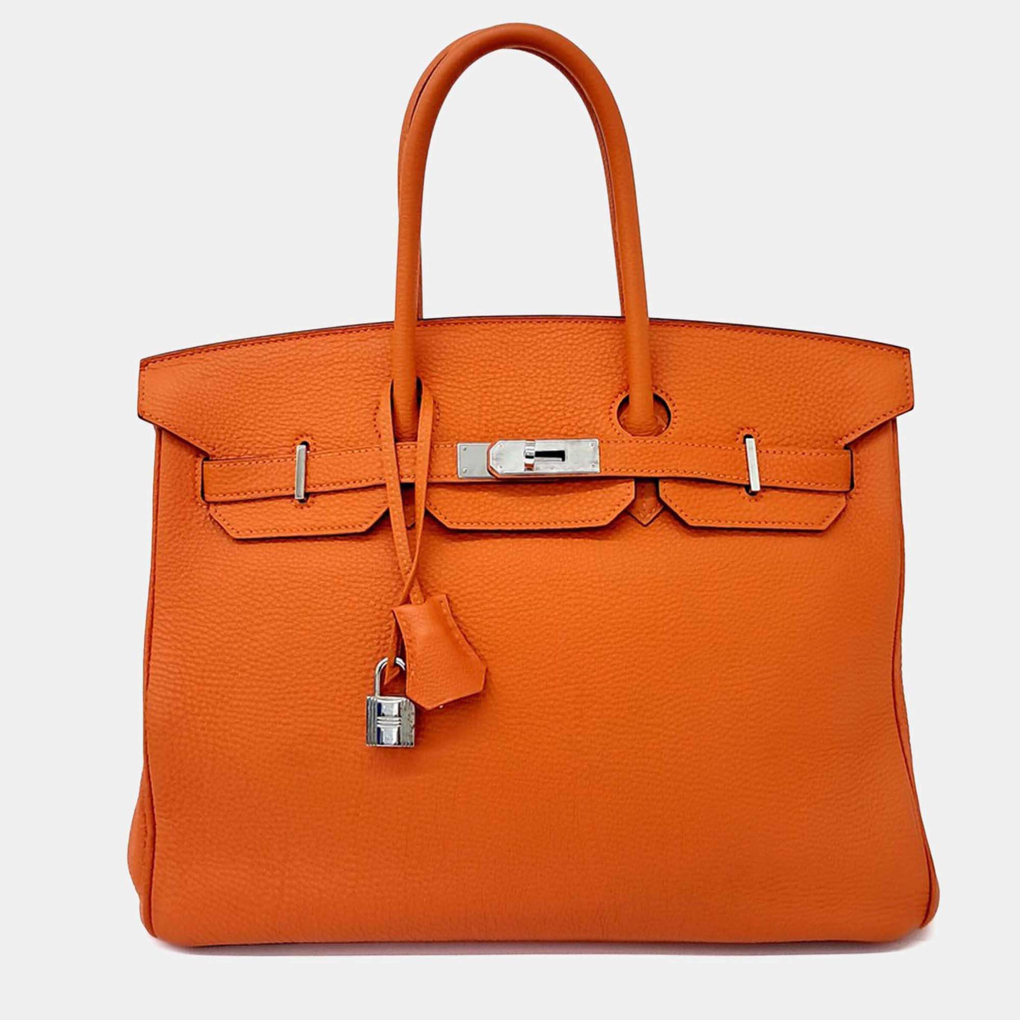 Pre Owned Hermes Orange Leather Birkin 35