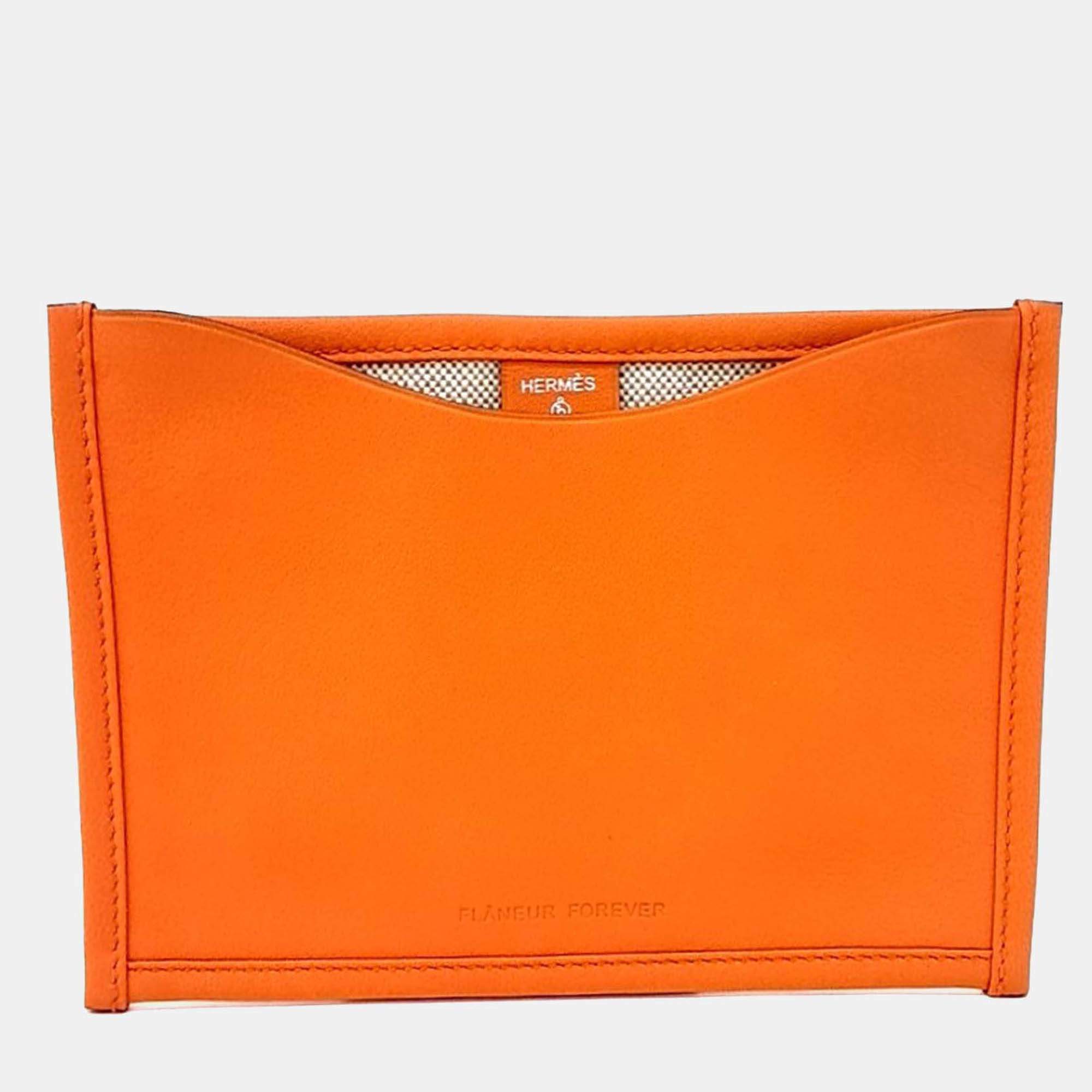 Pre Owned Hermes Orange Leather Petit H Pocket