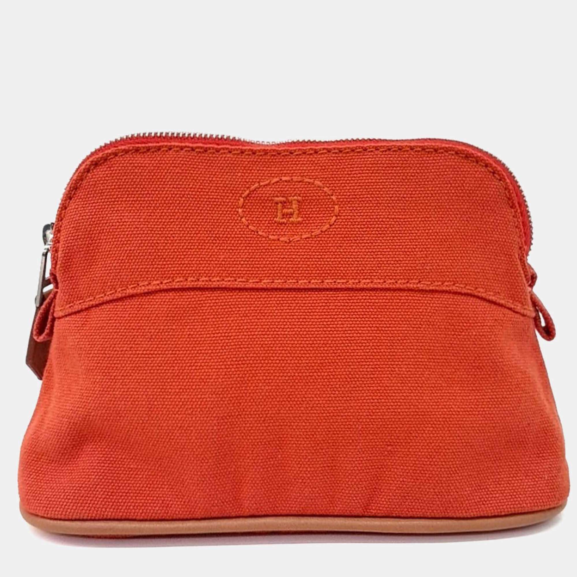 Pre Owned Hermes Red Cotton Bolide Pouch Mini