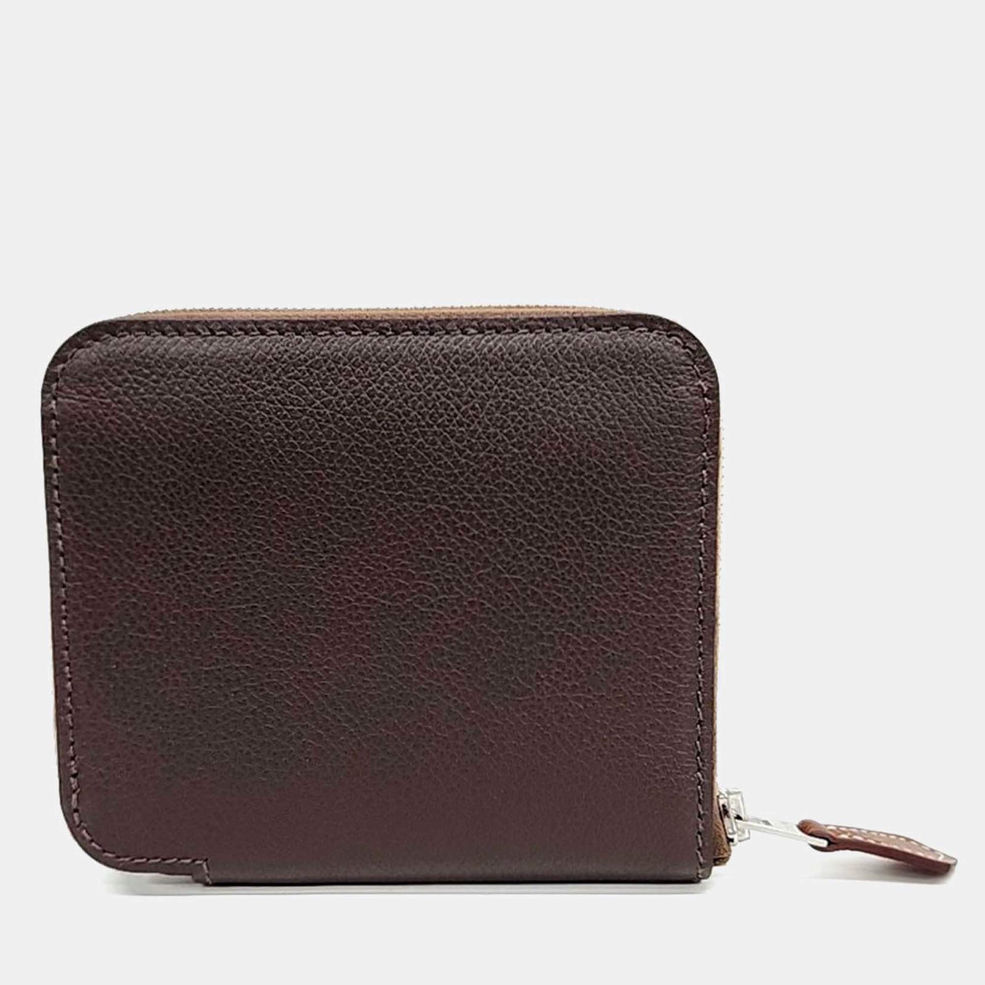 Pre Owned Hermes Brown Leather Silky Half Wallet