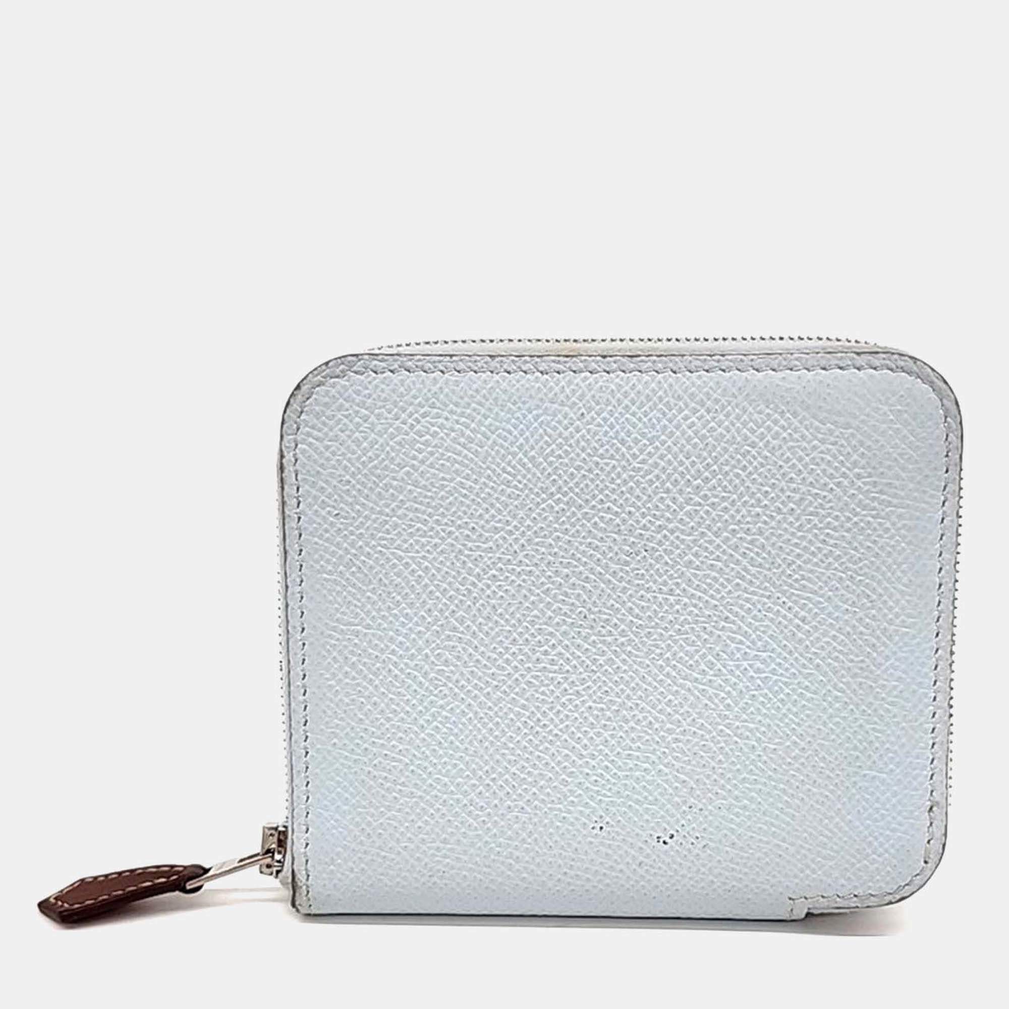 Pre Owned Hermes Blue Leather Silky Half Wallet