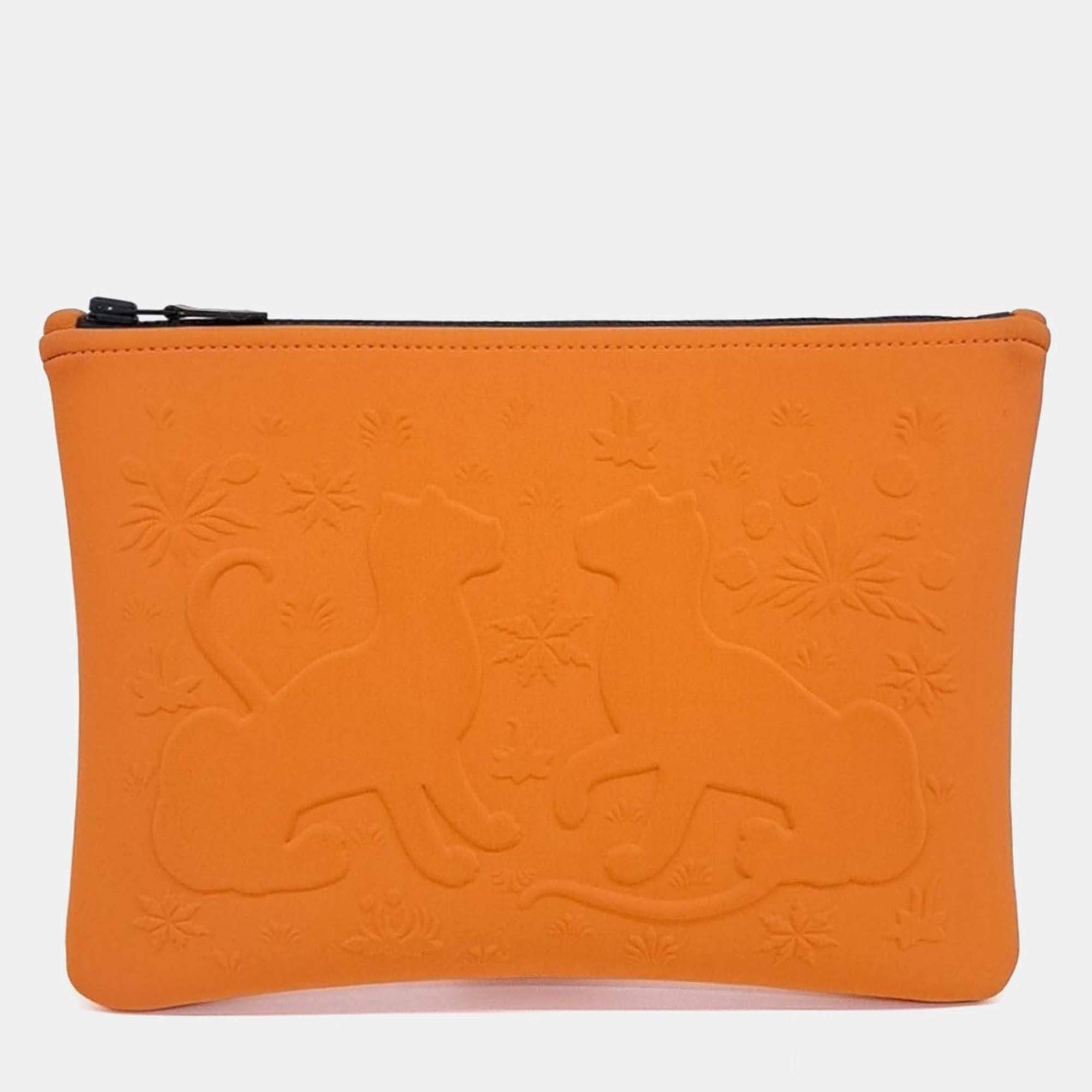 Pre Owned Hermes Orange Leather Neo Bain Clutch