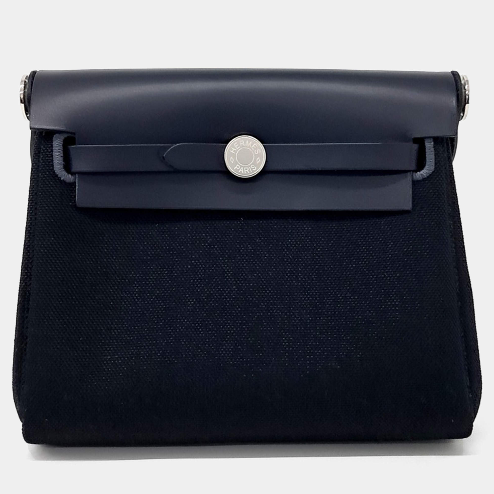 Pre Owned Hermes Navy Blue Fabric Herbag 20