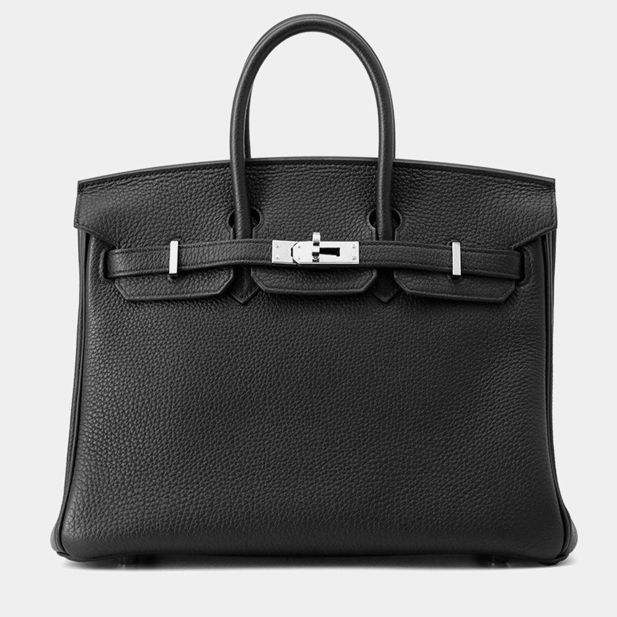 Pre Owned Hermes Birkin Size 25 Black Togo Leather Bag