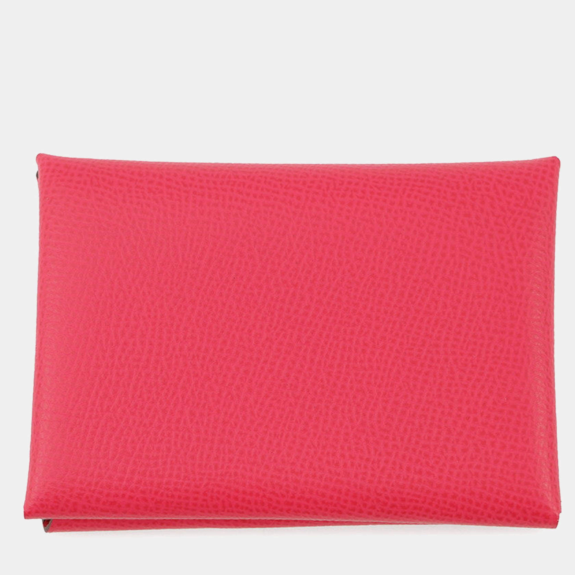Pre Owned Hermes Calvi Duo Rose Extreme Epsom Wallet