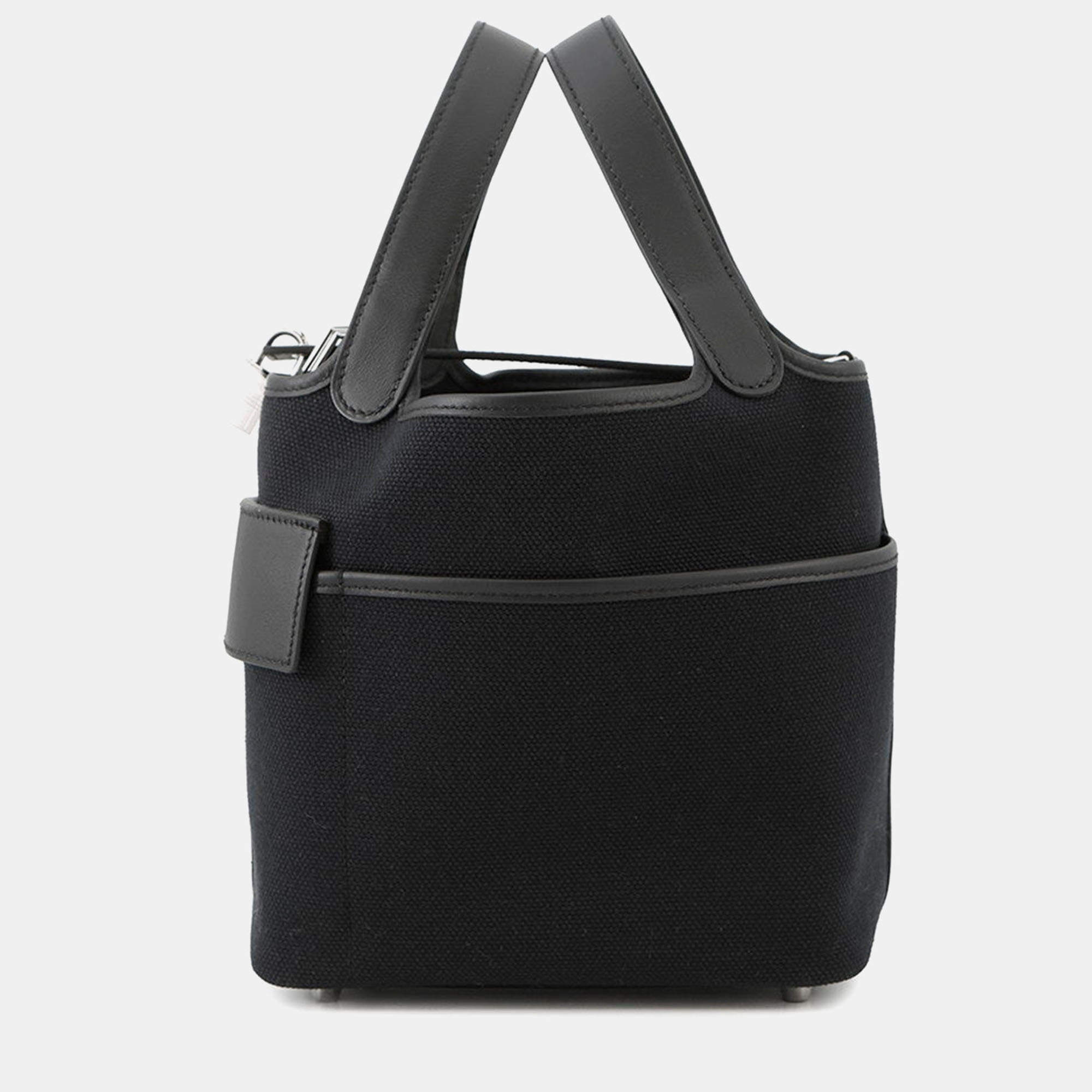 Pre Owned Hermes Picotin Lock Cargo 18 Black Towar Goeran Swift Leather Bag 