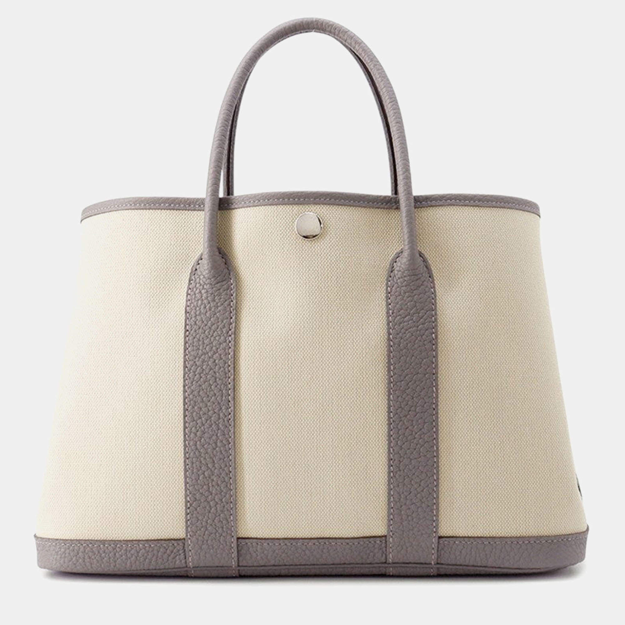 Pre Owned Hermes Garden Party Gris Meyer/Ecru Toile H Negonda Leather TPM