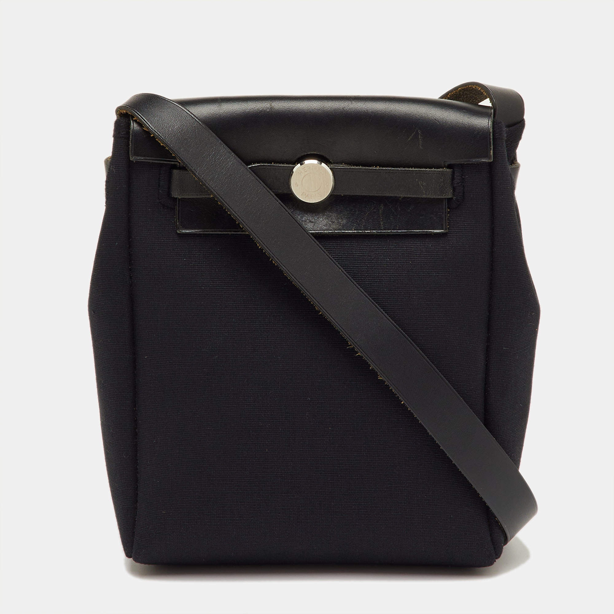 مملوكة مسبقًا Hermès Black/Beige Toile and Vache Hunter Leather 2-in-1 Herbag TPM Bag