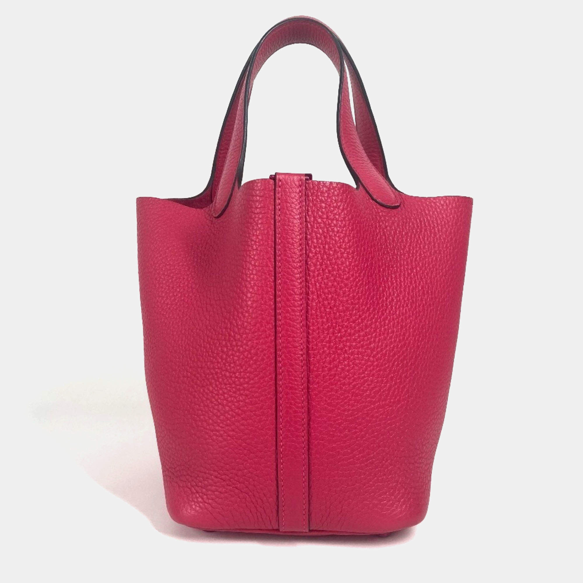 مملوكة مسبقًا Hermes All Pink Picotin Lock Pm 18 Monochrome Pm Handbag Taurillon Clemence Leather Rose Mexico