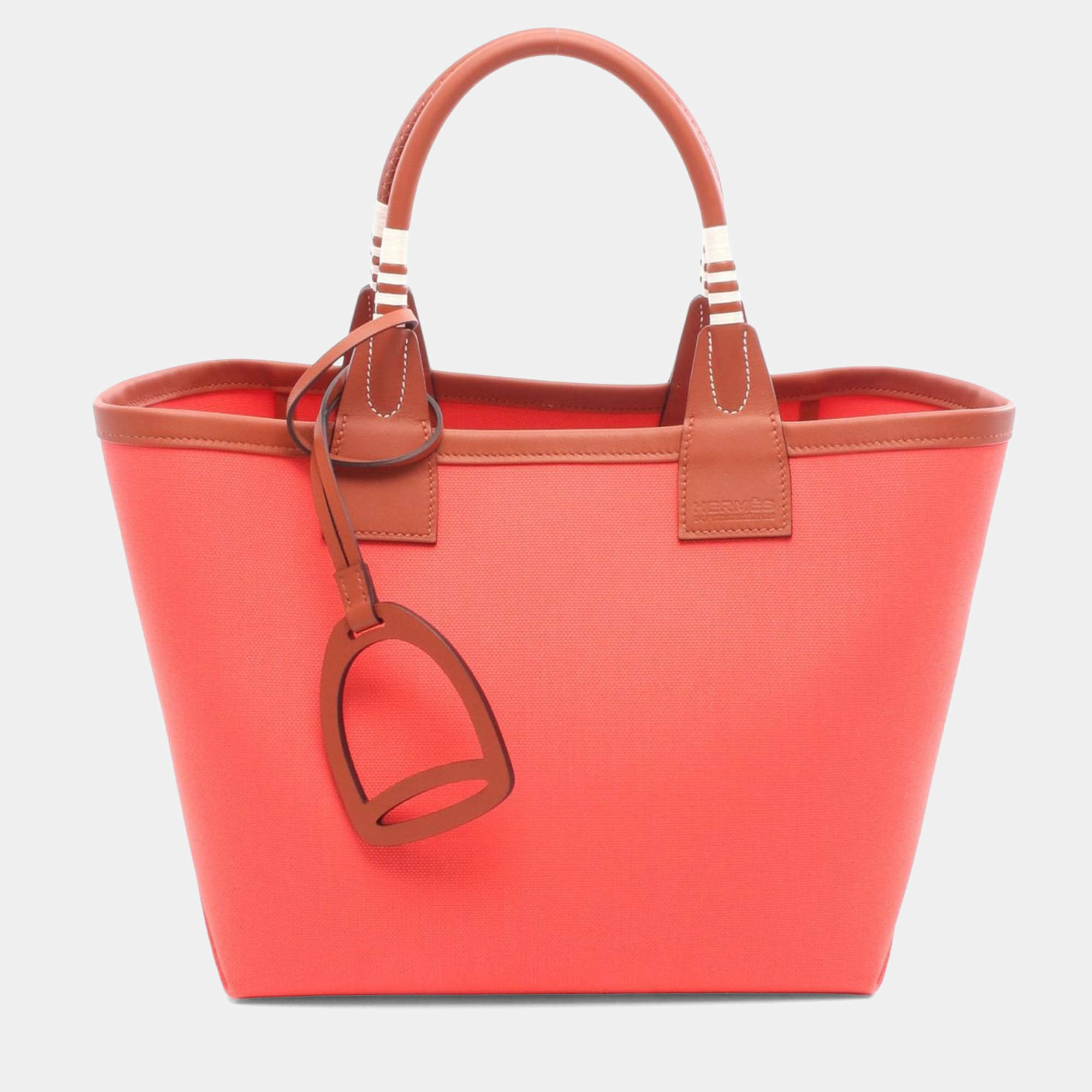 مملوكة مسبقًا حقيبة توت هيرمس ستيبل 25 قماش توال عسكري بني أحمر جلد سويفت