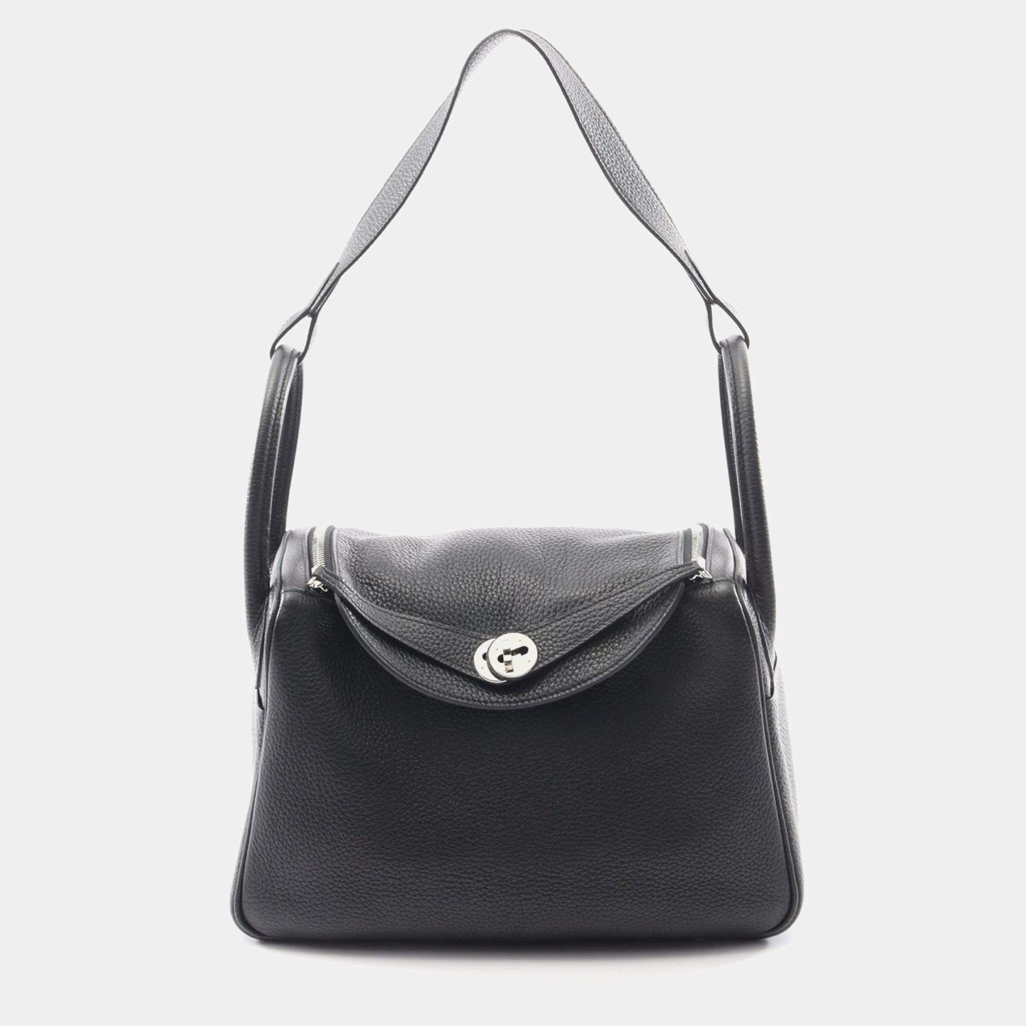 مملوكة مسبقًا Hermes Lindy 30 Black Taurillon Clemence Leather Shoulder Bag