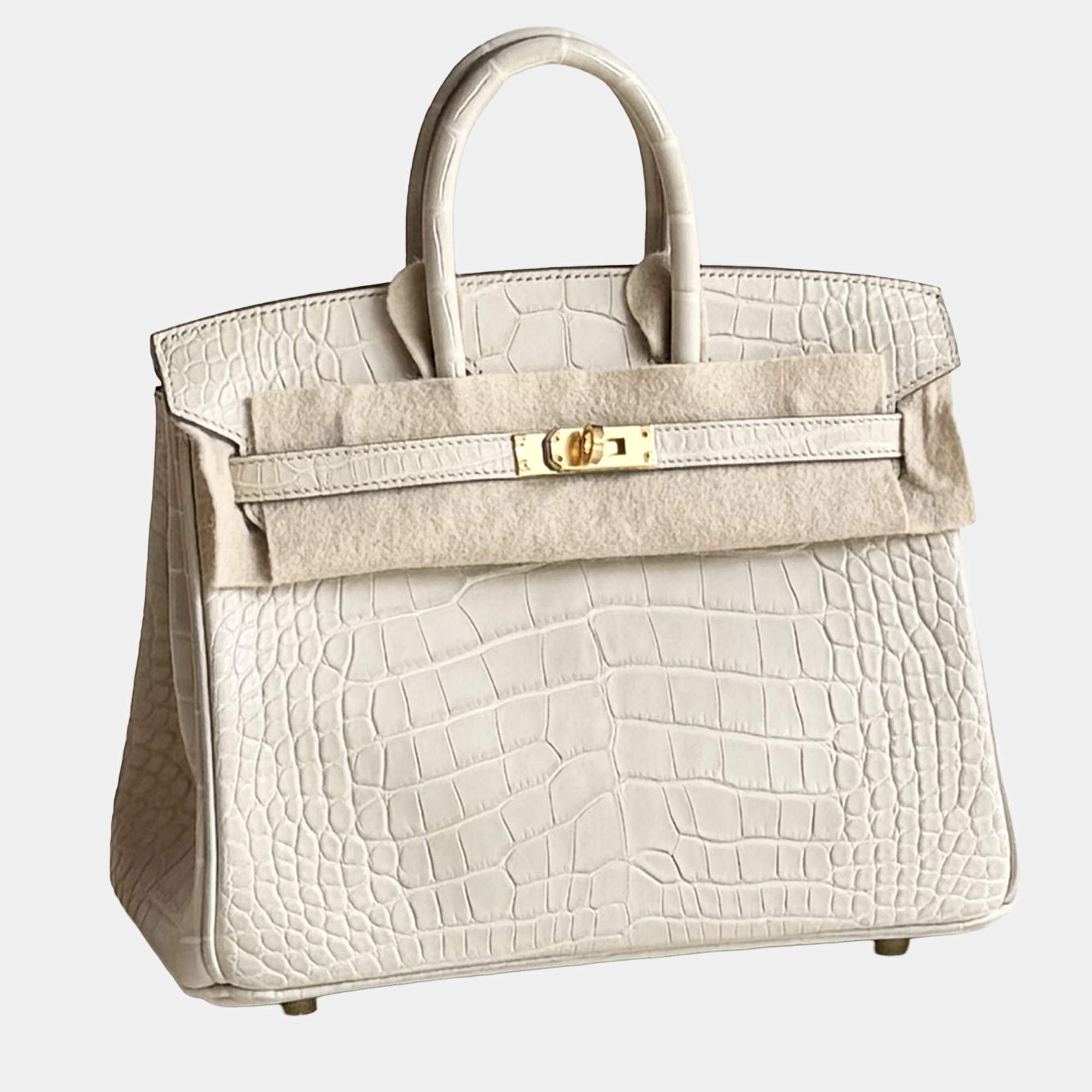 مملوكة مسبقًا Hermes Birkin 25 Gris Asphalte Matte Crocodile with Gold Hardware