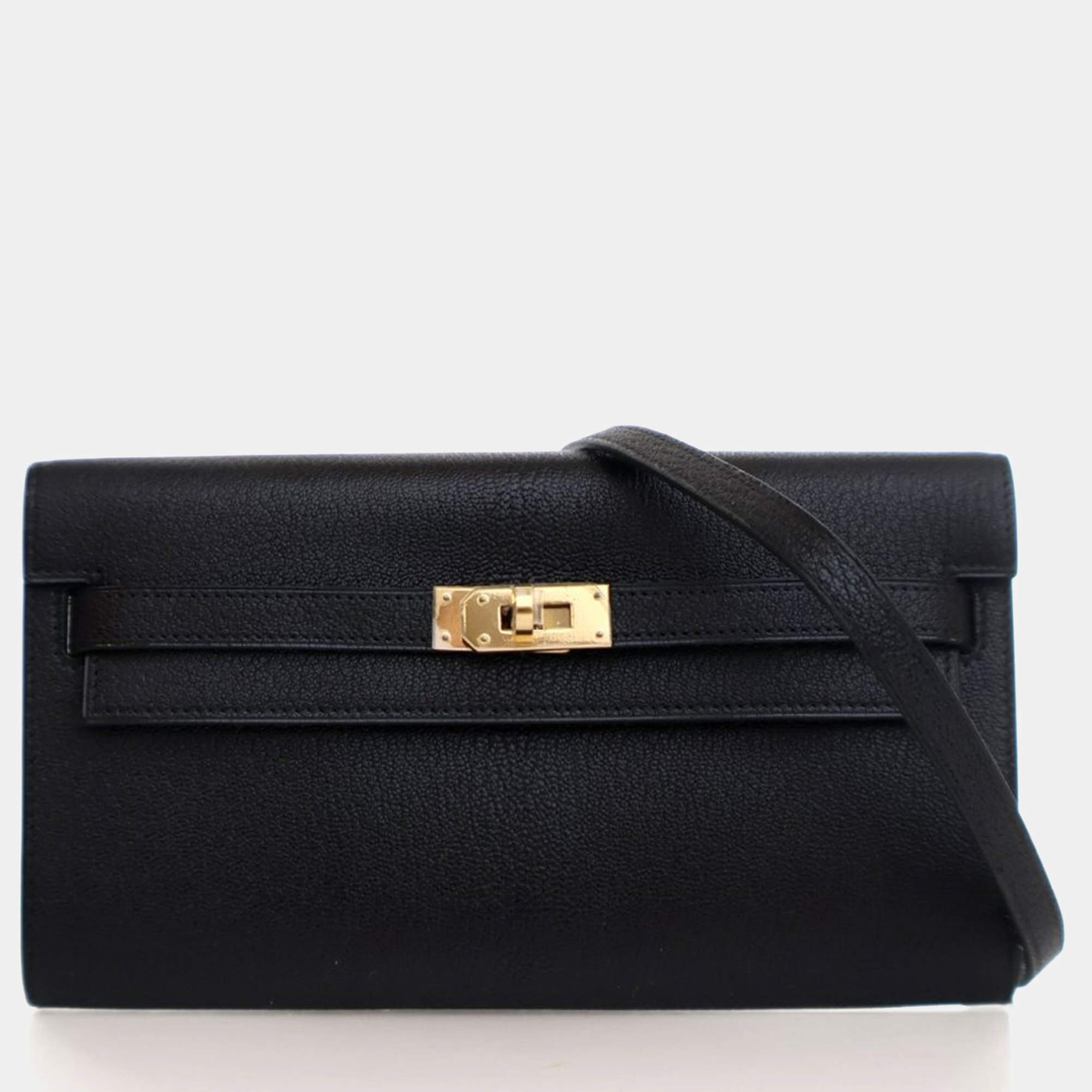 مملوكة مسبقًا Hermes Noir Chevre Mysore Kelly To Go Wallet