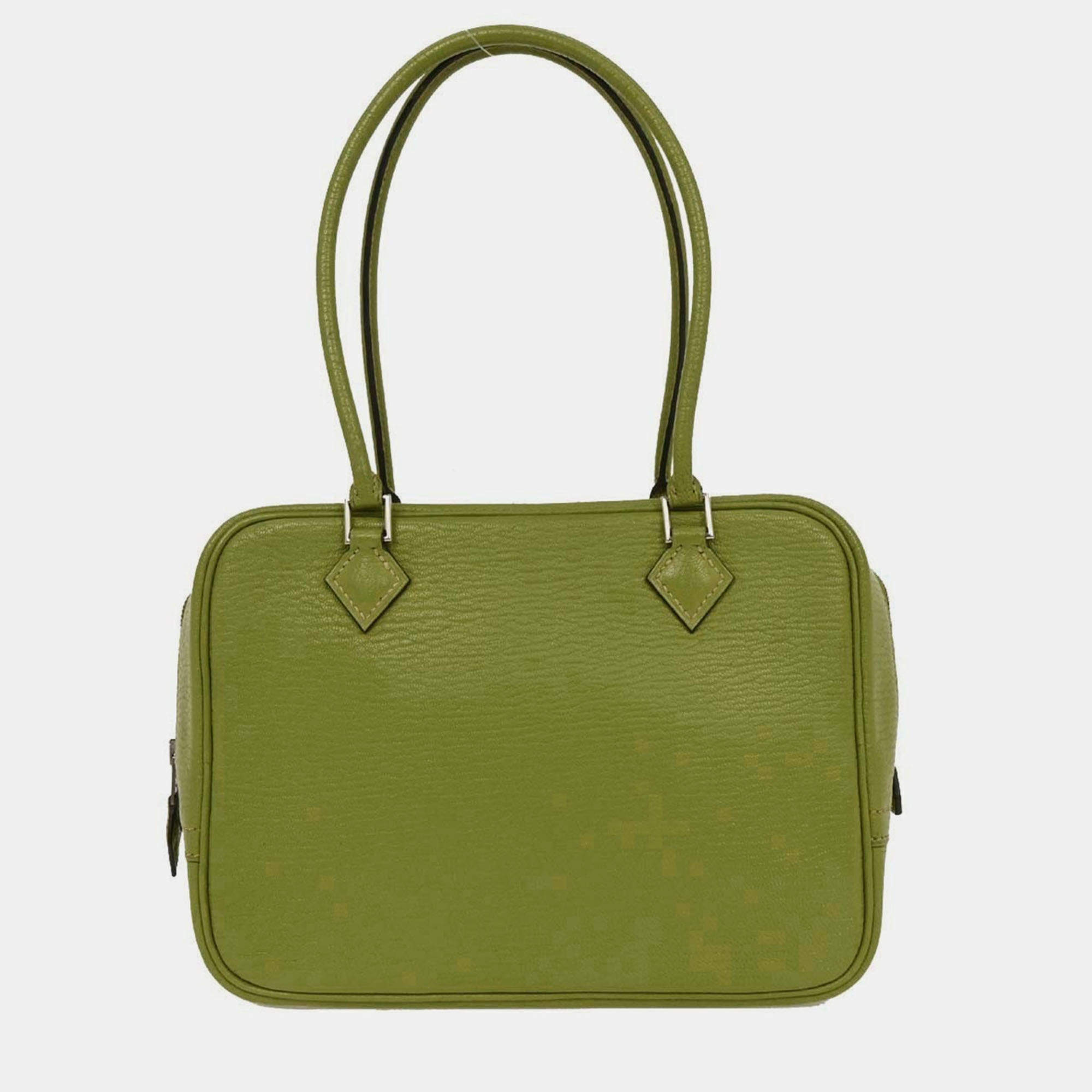 Pre Owned Hermes Anis Green Chevre Myzore Mini Plume Handbag