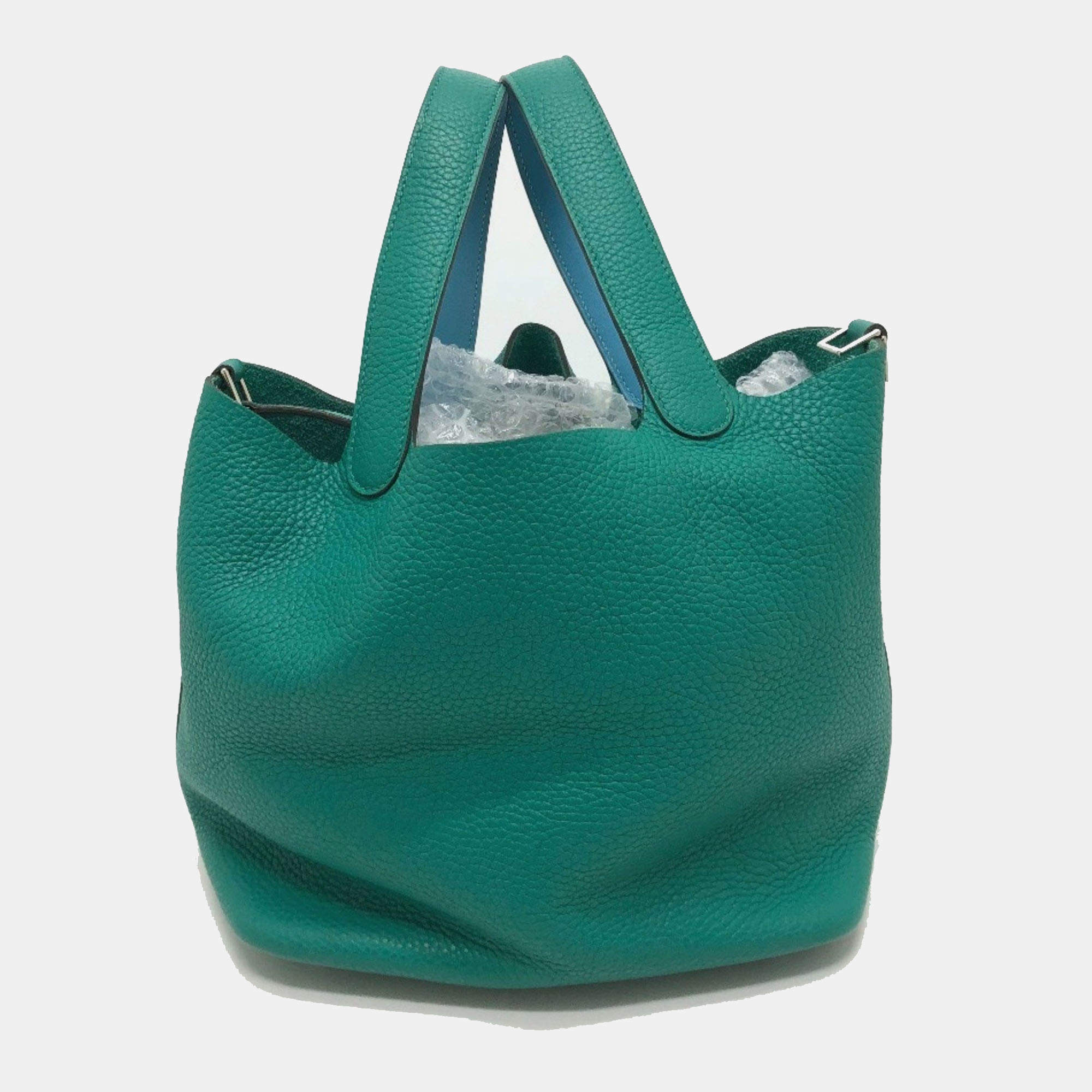مملوكة مسبقًا Hermes Picotin Lock Eclat Mm 22 Handbag In Taurillon Clemence Leather Vert Veron Green