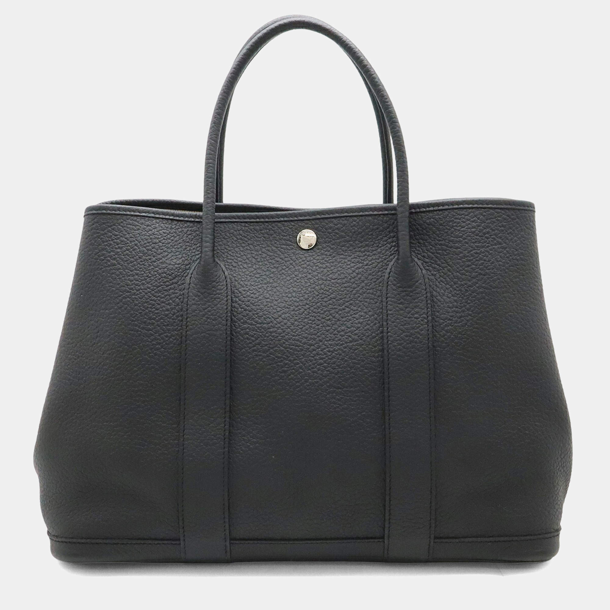 Pre Owned Hermes Garden PM Black Negonda Leather Bag  