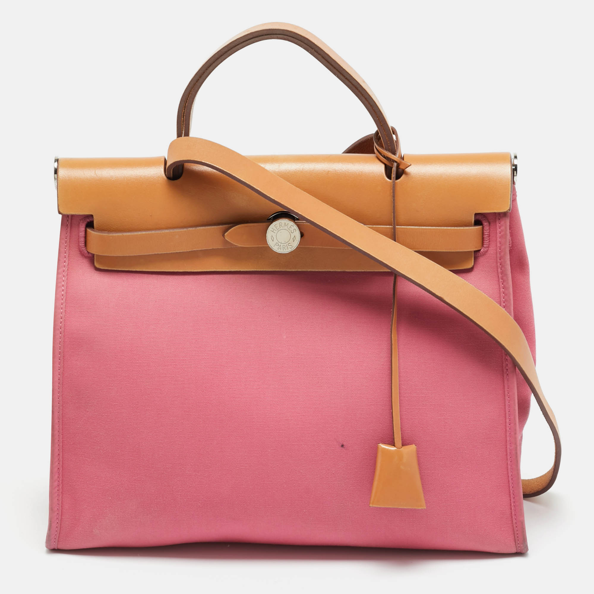 مملوكة مسبقًا Hermes Herbag Zip 31 Tosca/Natural Canvas and Leather Bag