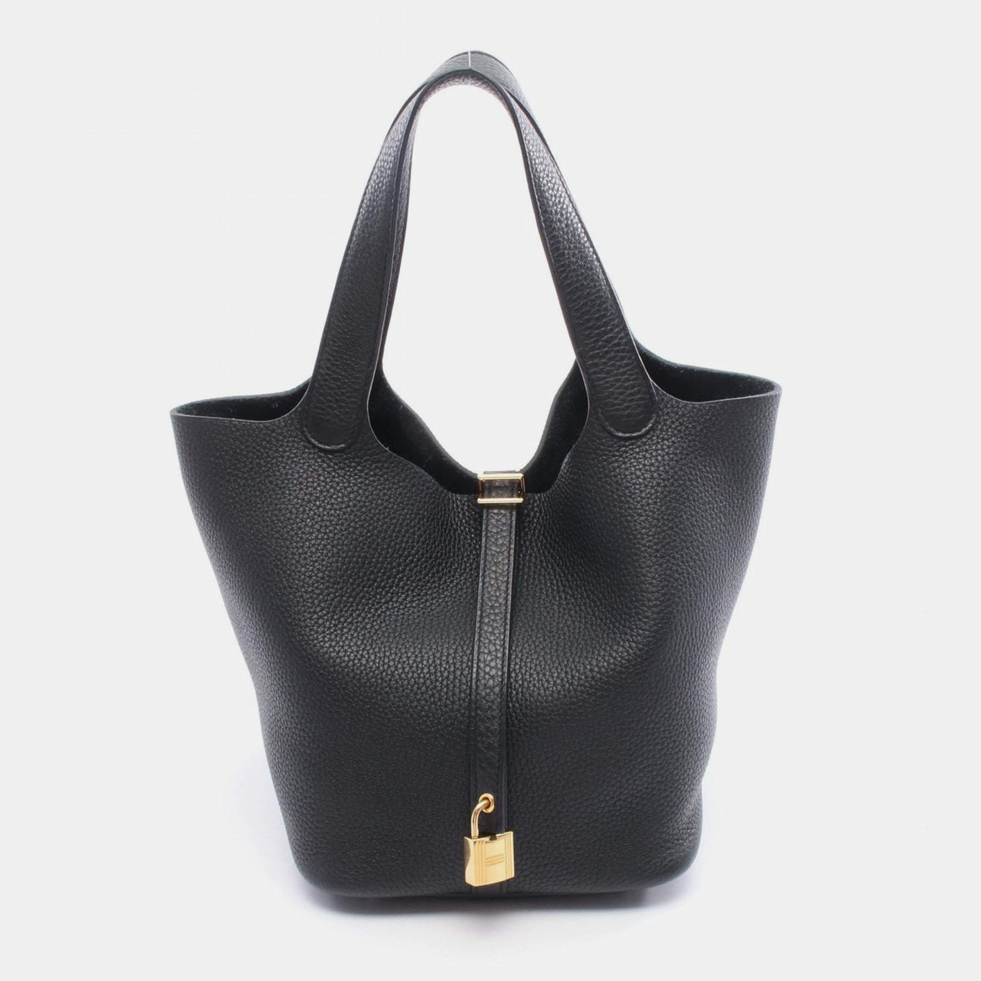 Pre Owned Hermes Picotin Lock 22 Black Taurillon Clemence Leather Shoulder Bag