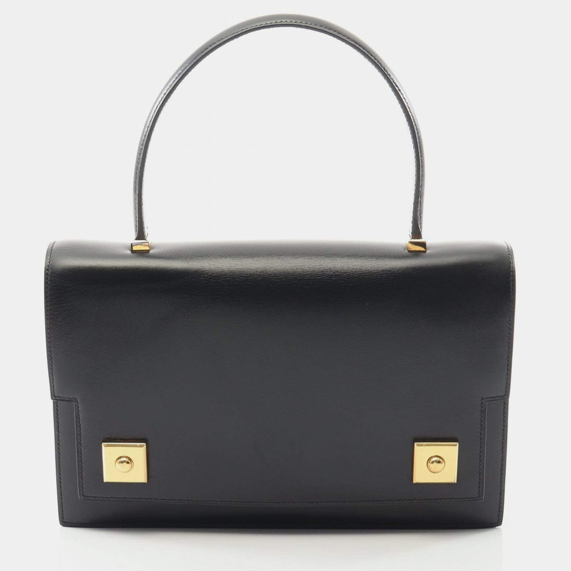 مملوكة مسبقًا Hermes Piano Black Box Calf Leather Handbag