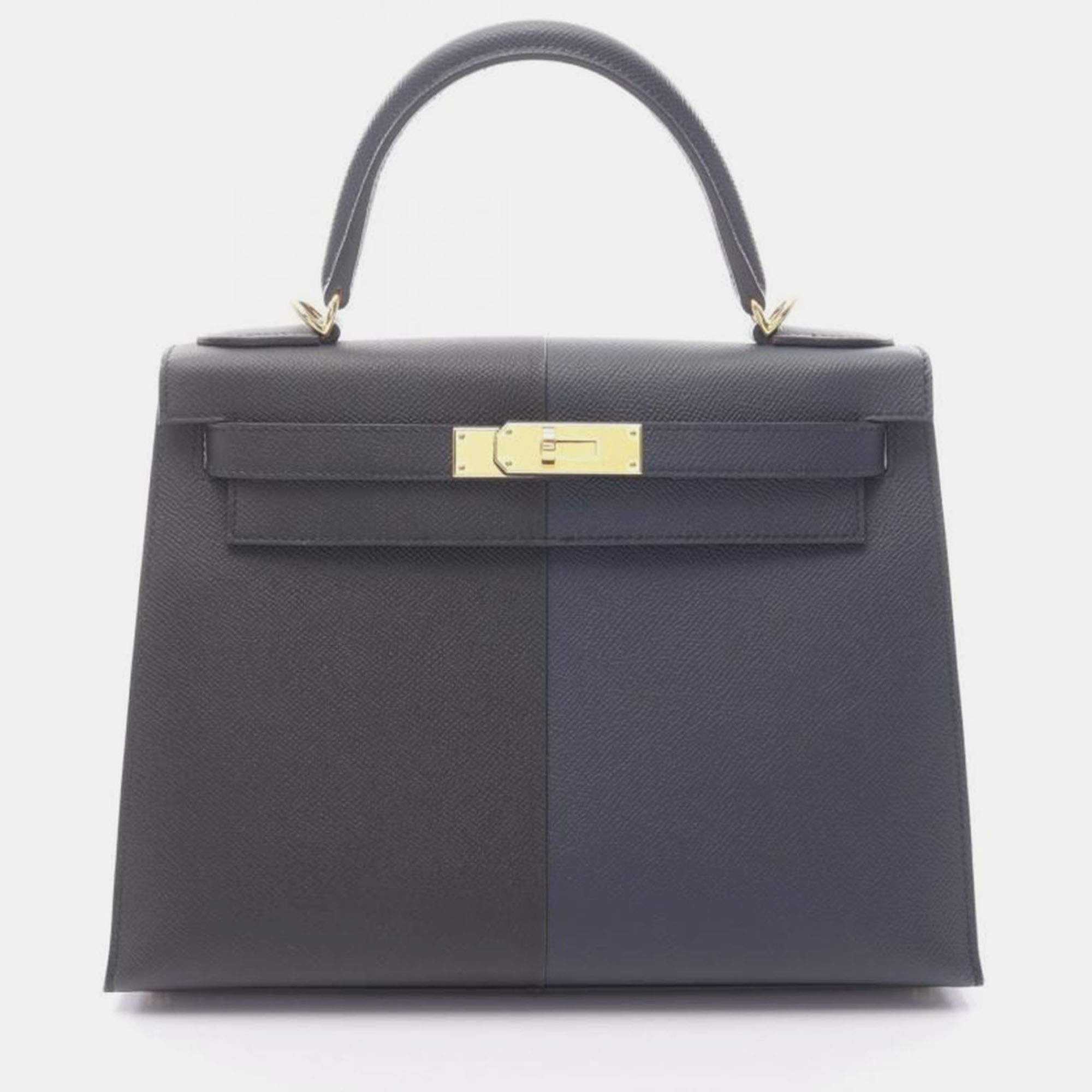 مملوكة مسبقًا Hermes Kelly 28 Blue Indigo Blue Frida Epsom Leather Shoulder Bag