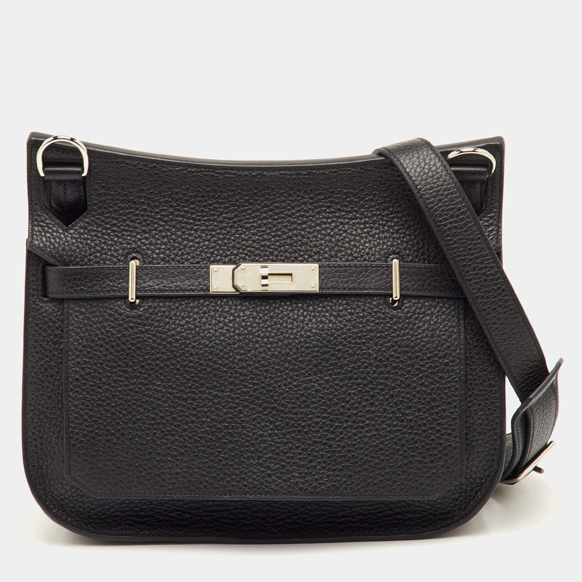 مملوكة مسبقًا Hermes Jypsiere 28 Palladium Finish Black Taurillon Clemence Leather Shoulder Bag