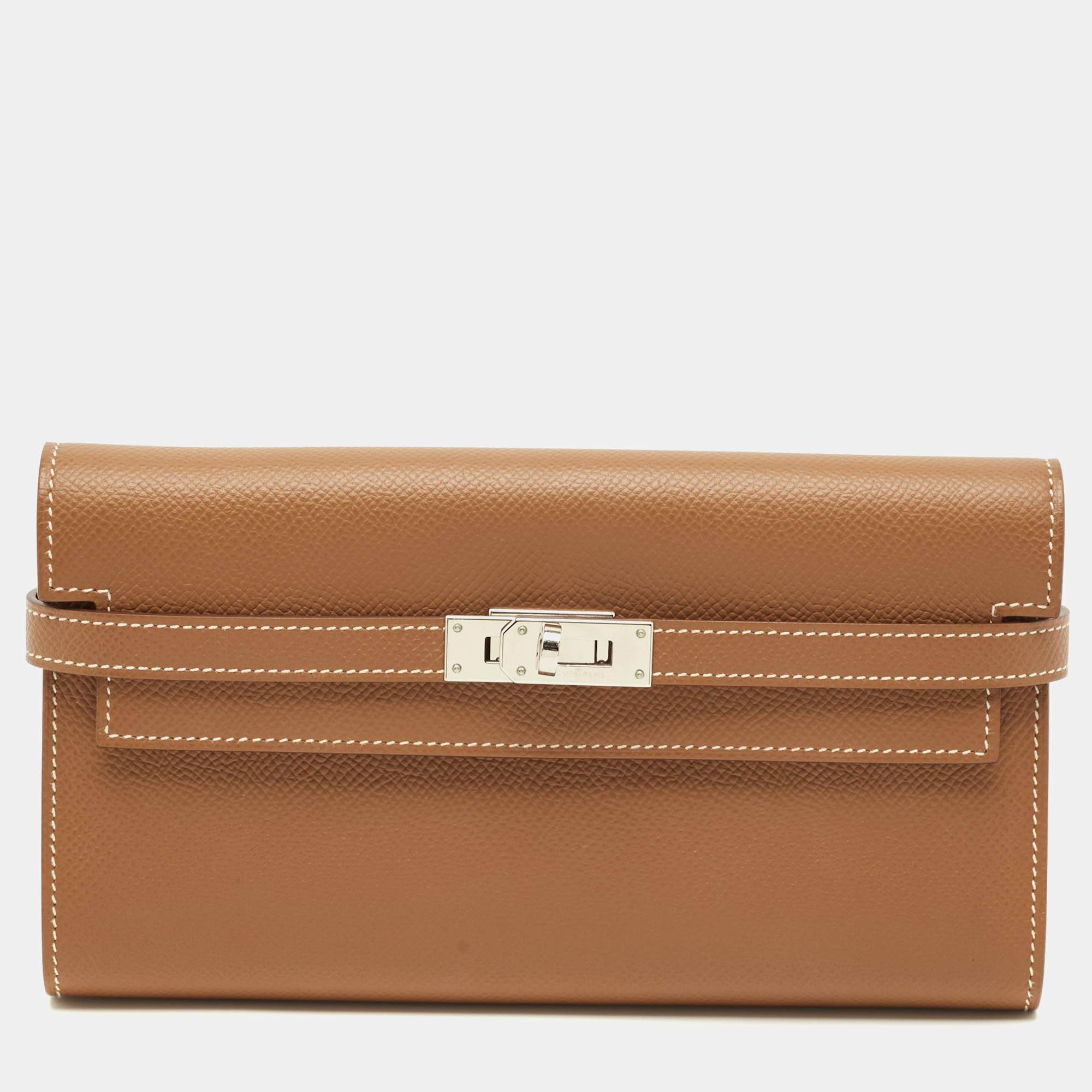 Pre Owned Hermes Kelly Longue Gold Epsom Leather Long Wallet