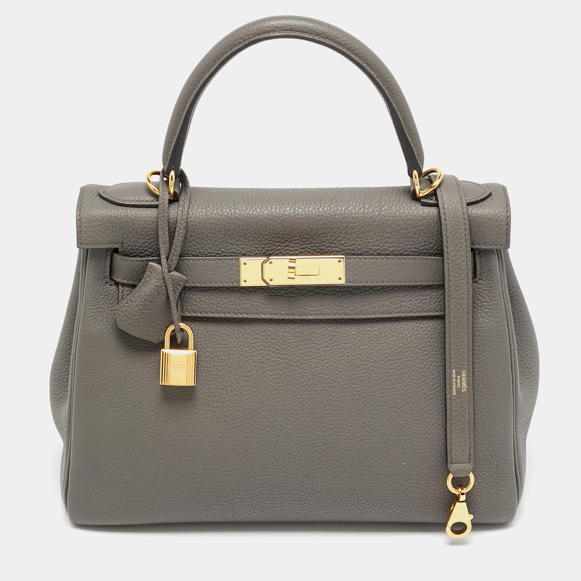 مملوكة مسبقًا Hermès Kelly Retourne 28 Gold Finish Etain Togo Leather Bag
