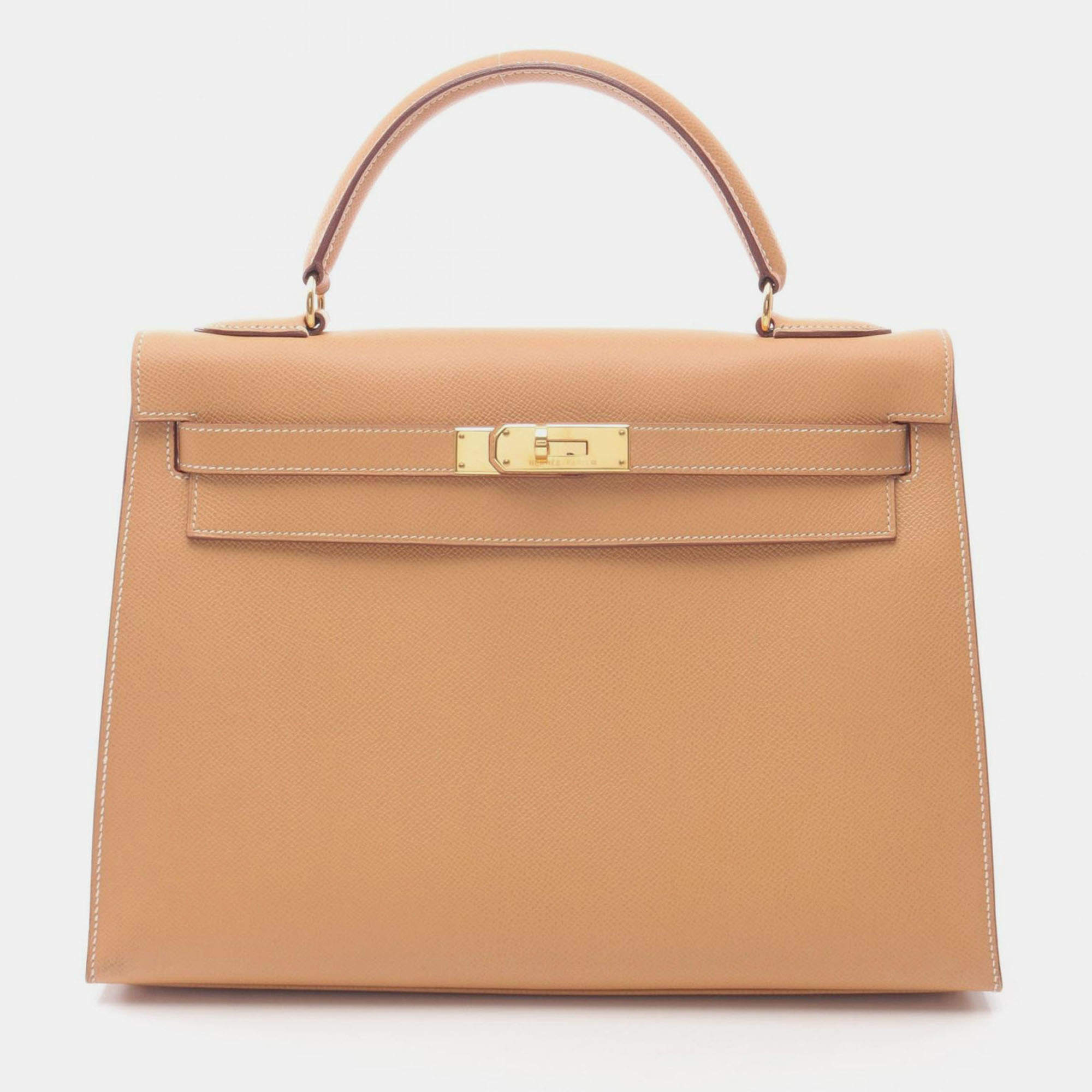 Pre Owned Hermes Kelly 32 Brown Courchevel Leather Shoulder Bag