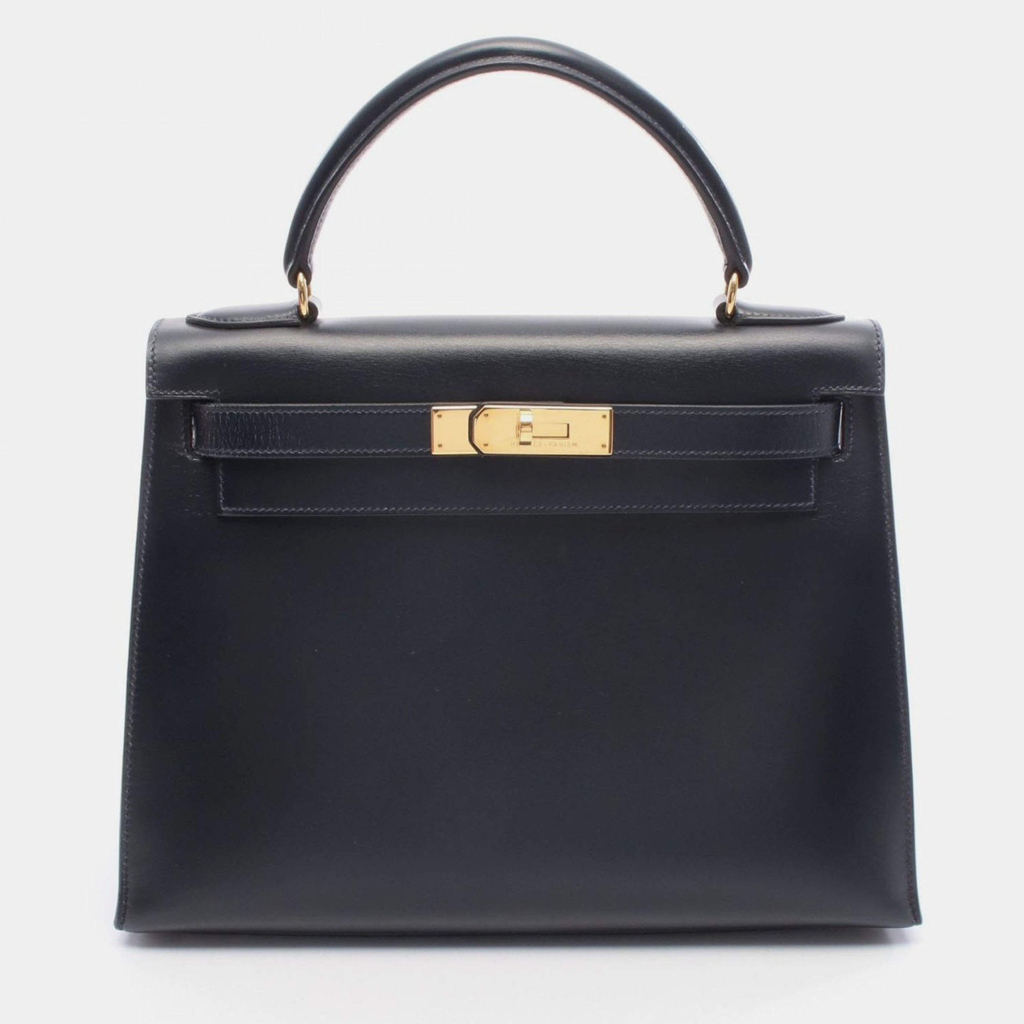 مملوكة مسبقًا Hermes Kelly 28 Blue Box Calf Leather Shoulder Bag