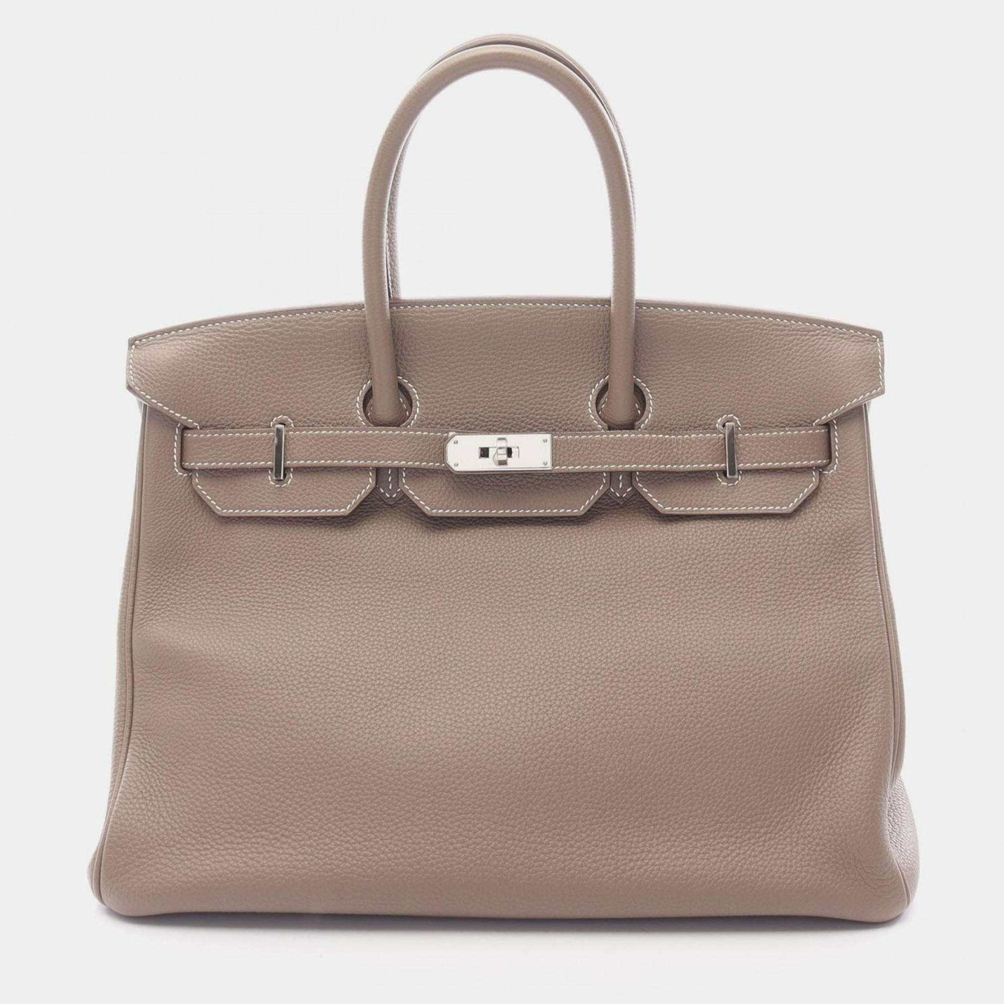 مملوكة مسبقًا Hermes Birkin 35 Etoupe Togo Leather Handbag
