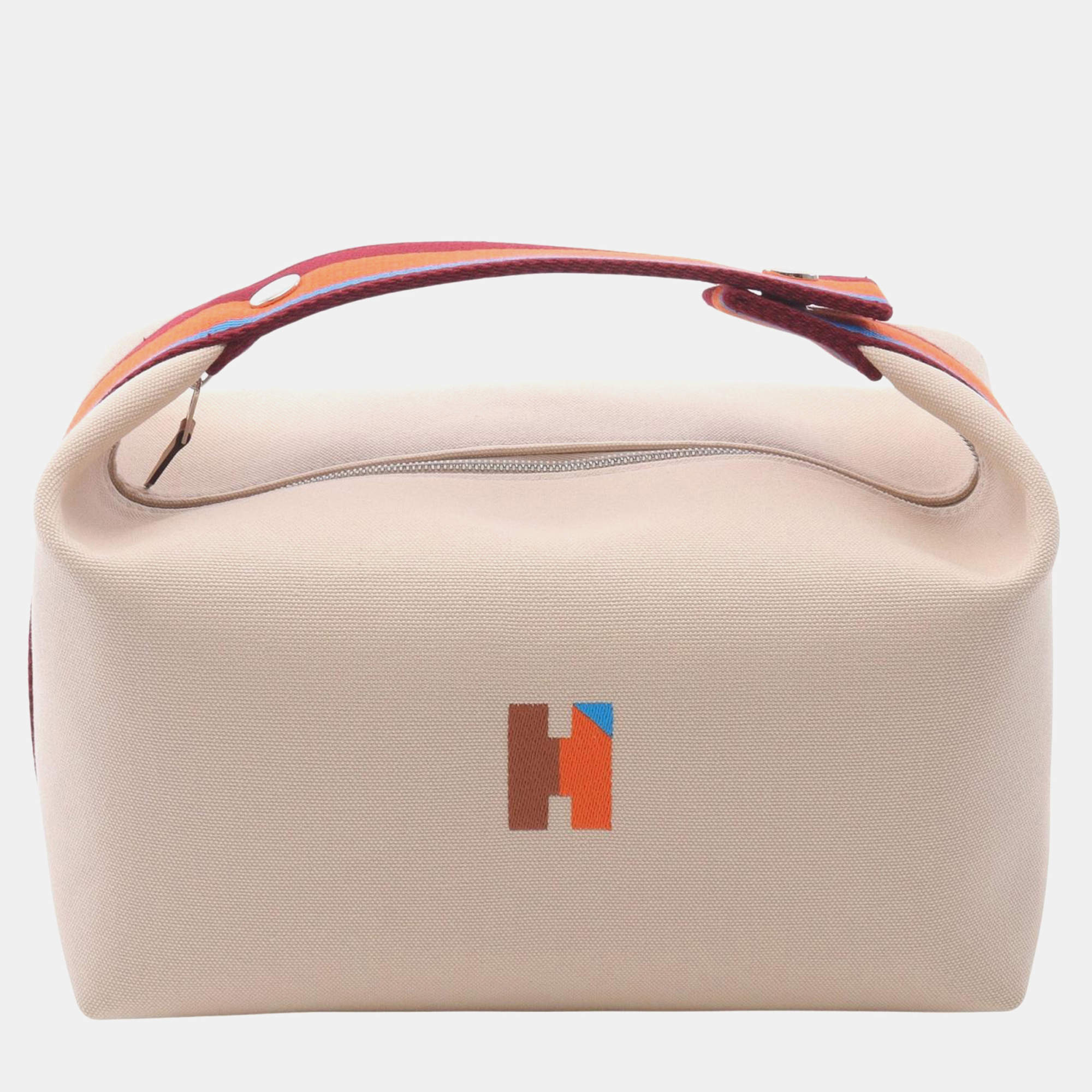 Pre Owned Hermes Bride-A-Brac GM Beige Orange Canvas Pouch