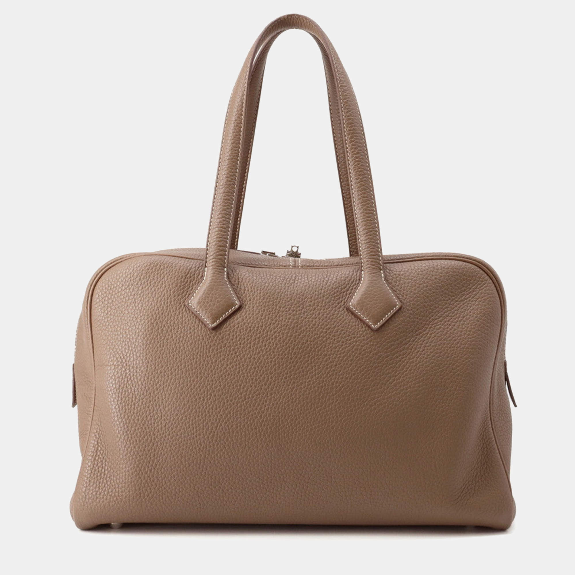 مملوكة مسبقًا Hermes Victoria2 35 Etoupe Taurillon Clemence Bag 