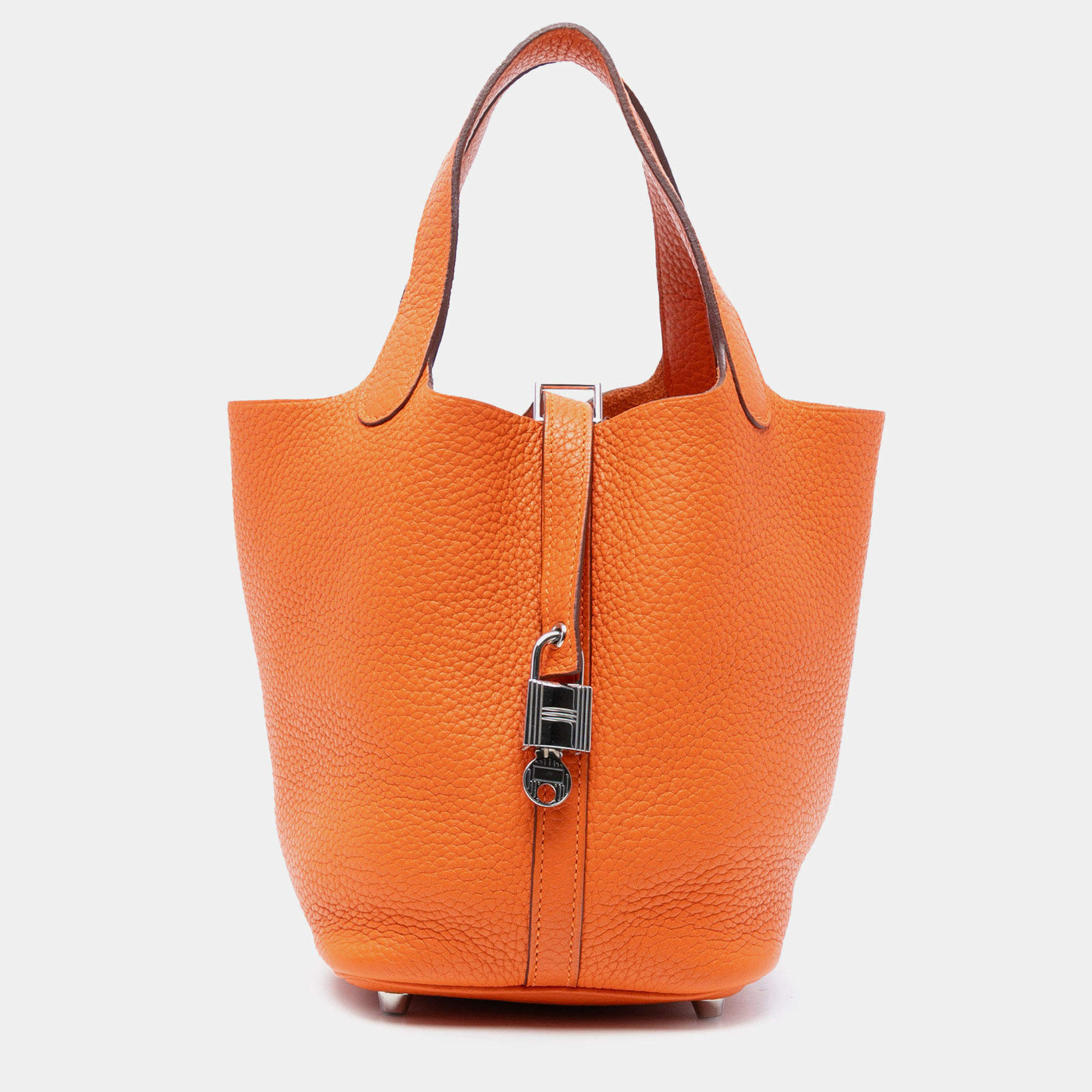 Pre Owned Hermes Picotin Lock 18 Orange Clemence Bag