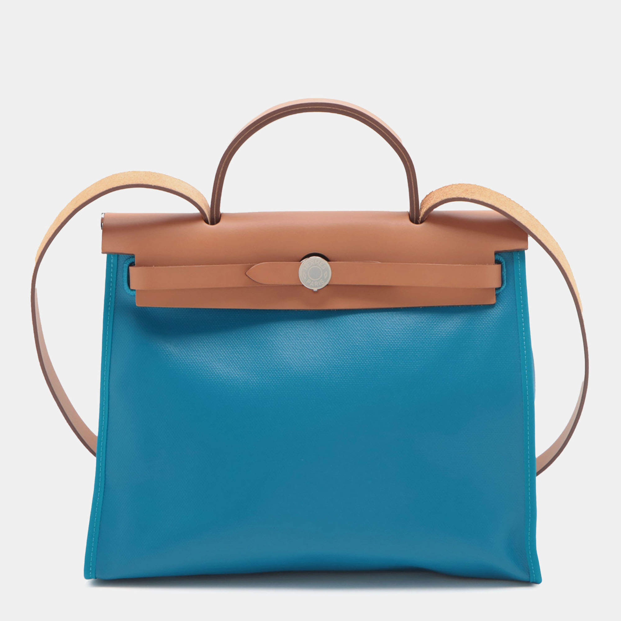 Pre Owned حقيبة هيرمس هيرباغ جلد فاكي هانتر تويل إتش بني أزرق 31 بسحاب