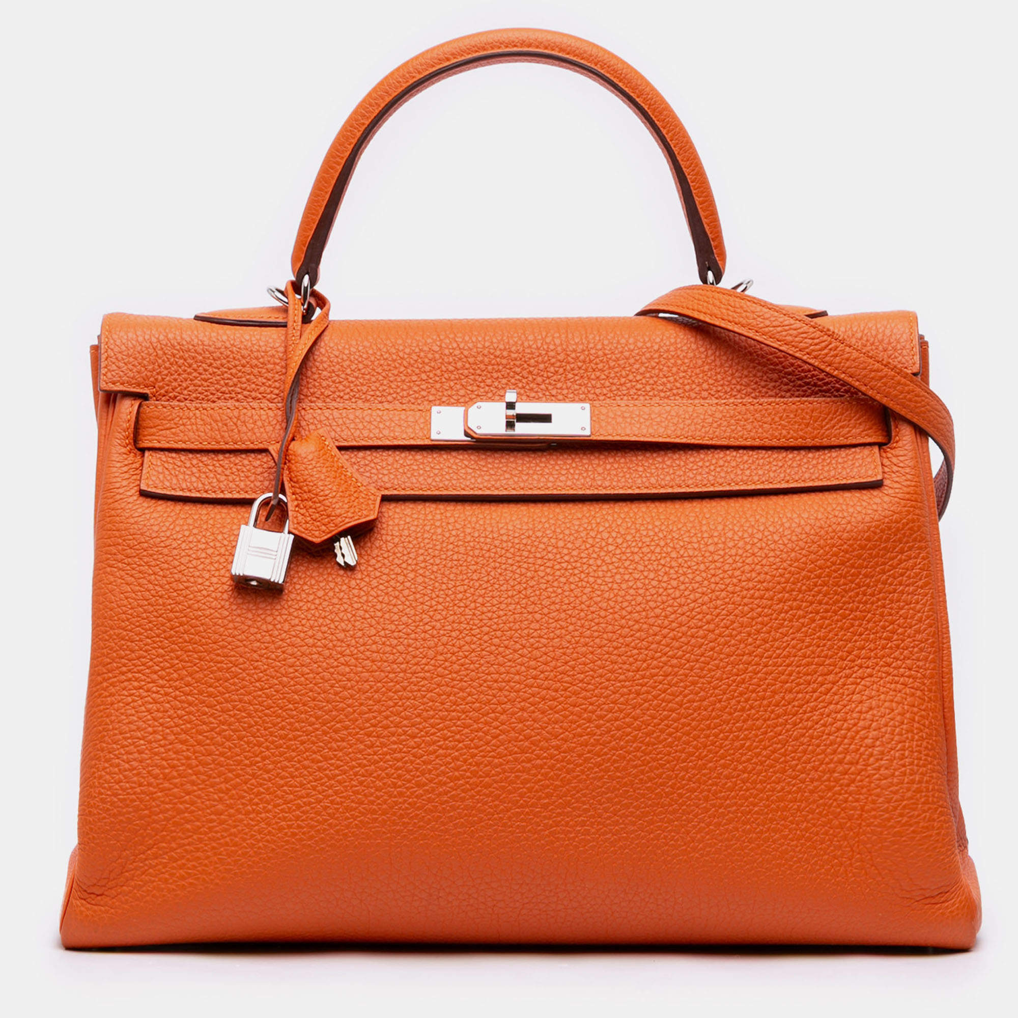 Pre Owned Hermes Orange Togo Kelly II Retourne 35