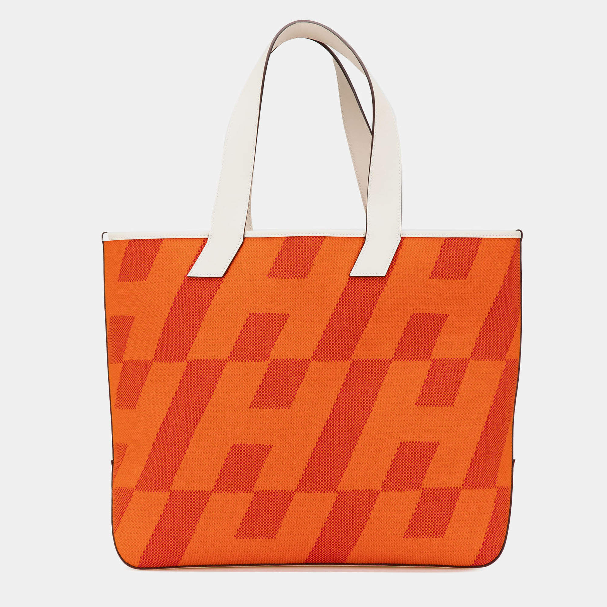 Pre Owned Hermes Orange White Toile H and Swift Cabas H en Biais 40