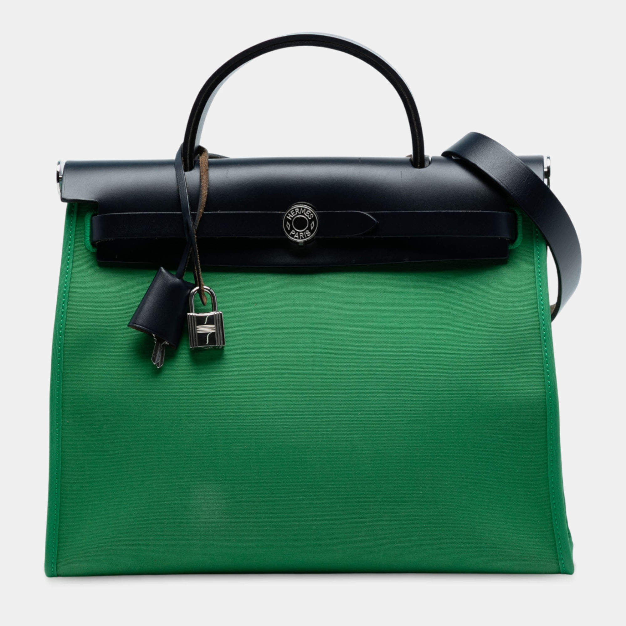 Pre Owned Hermes Blue Green Toile Herbag Zip 31