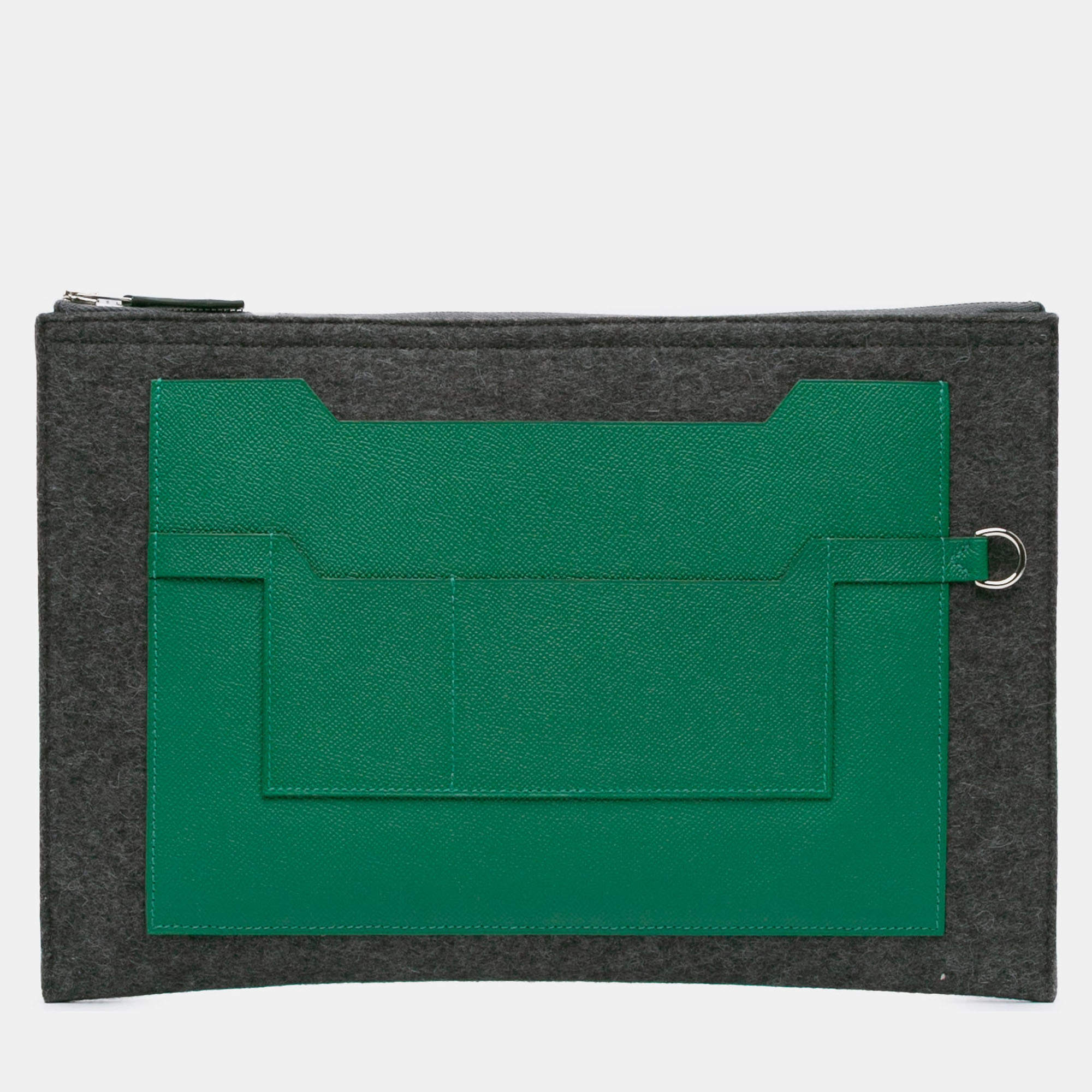 Pre Owned Hermes Green Grey Epsom and Felt Toodoo 37