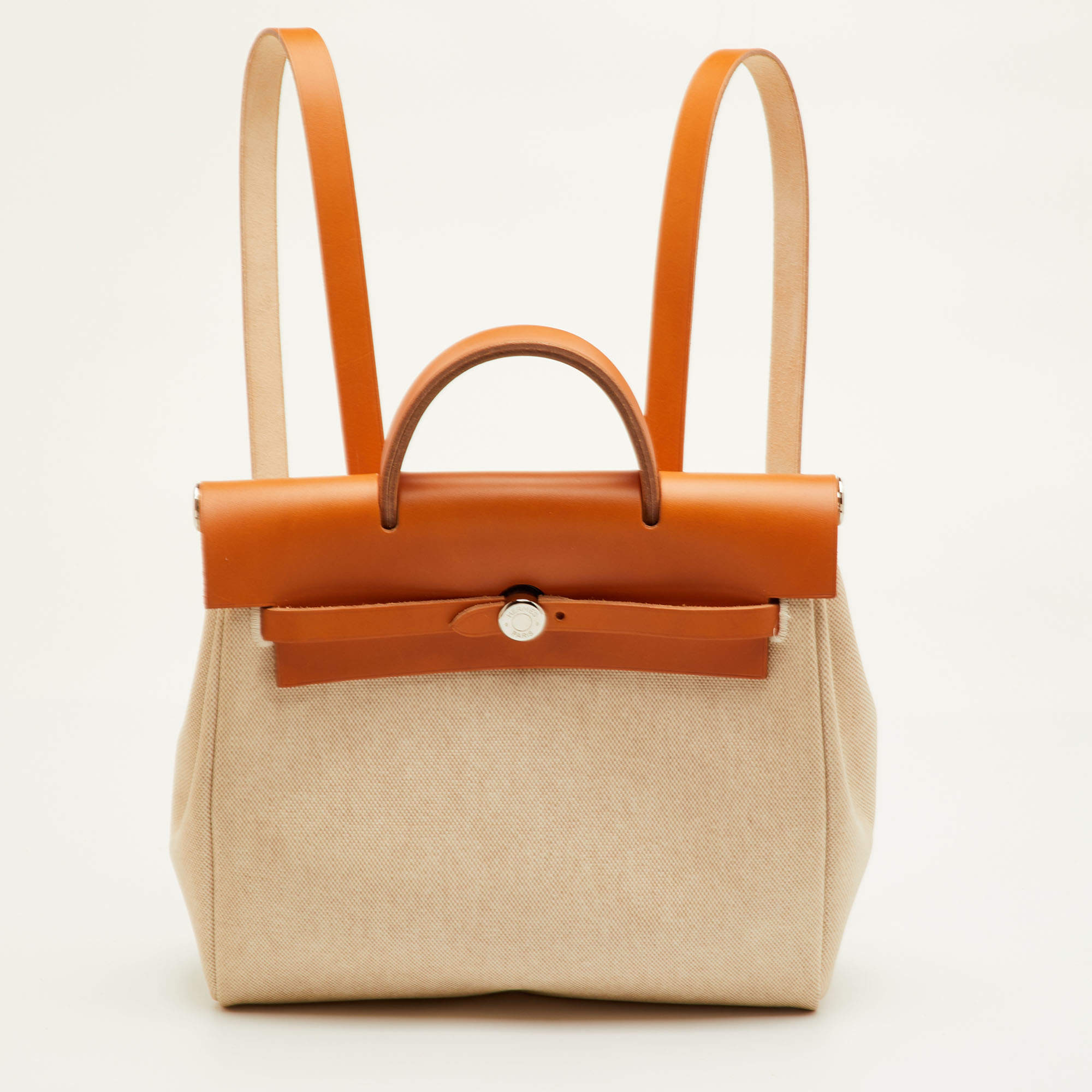 مملوكة مسبقًا حقيبة ظهر هيرميس هيرباج 2 إن 1 جلد وفانيل طبيعي/إكرو