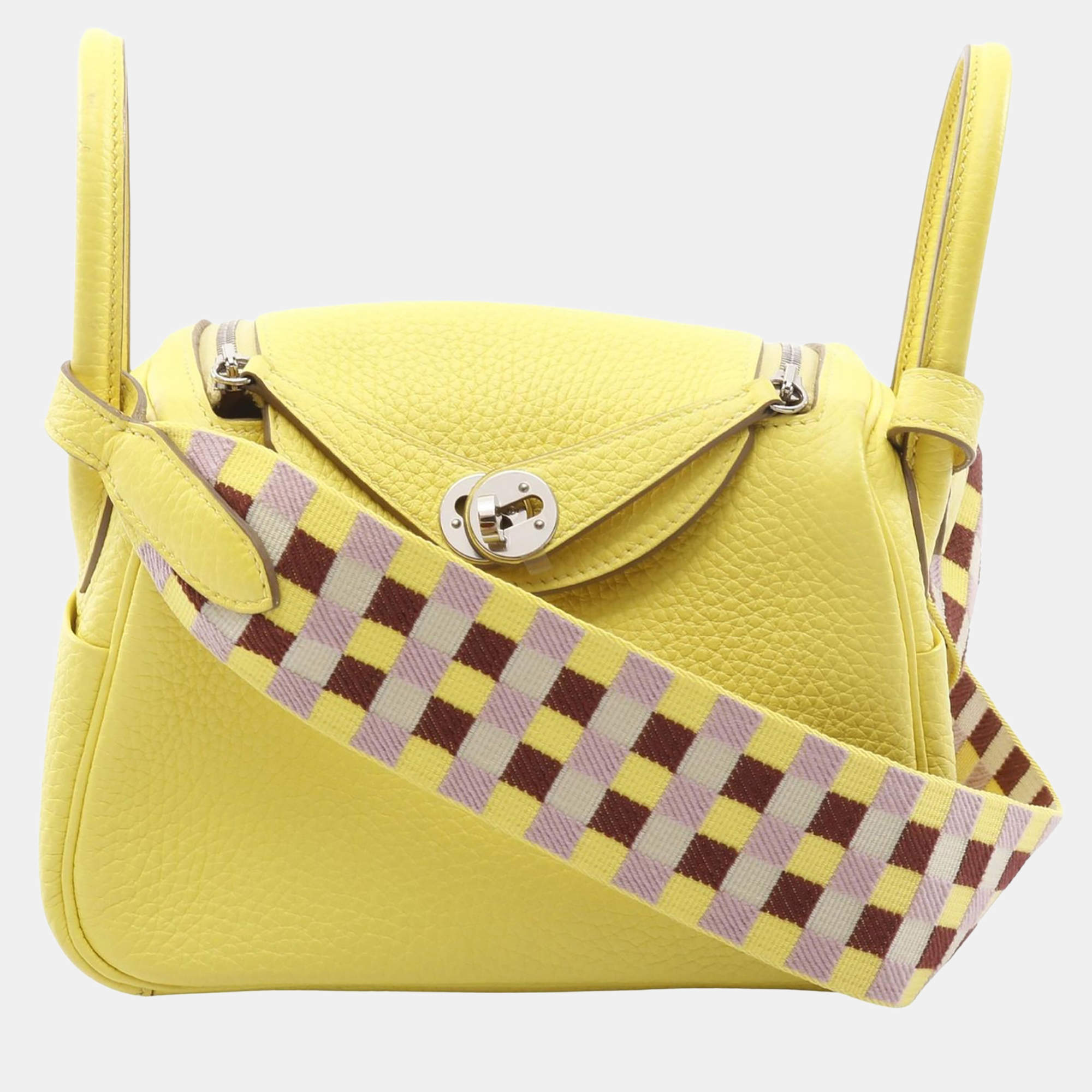 مملوكة مسبقًا Hermes Lindy Maxi Quadrille Mini Yellow Taurillon Clemence Leather Crossbody Bag